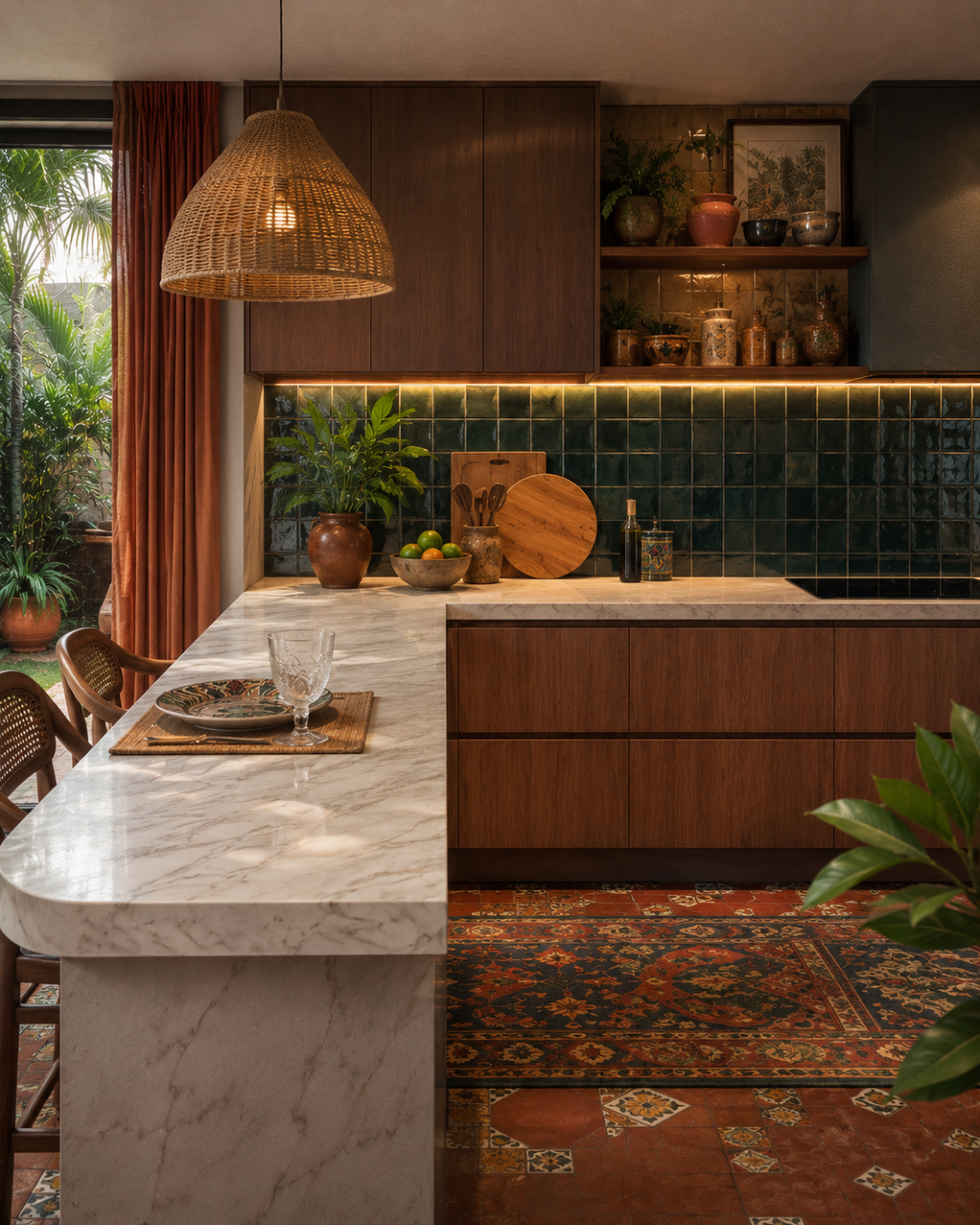 Cozinha mais brasileira, maximalista, com cores vibrantes e tons mais vivos