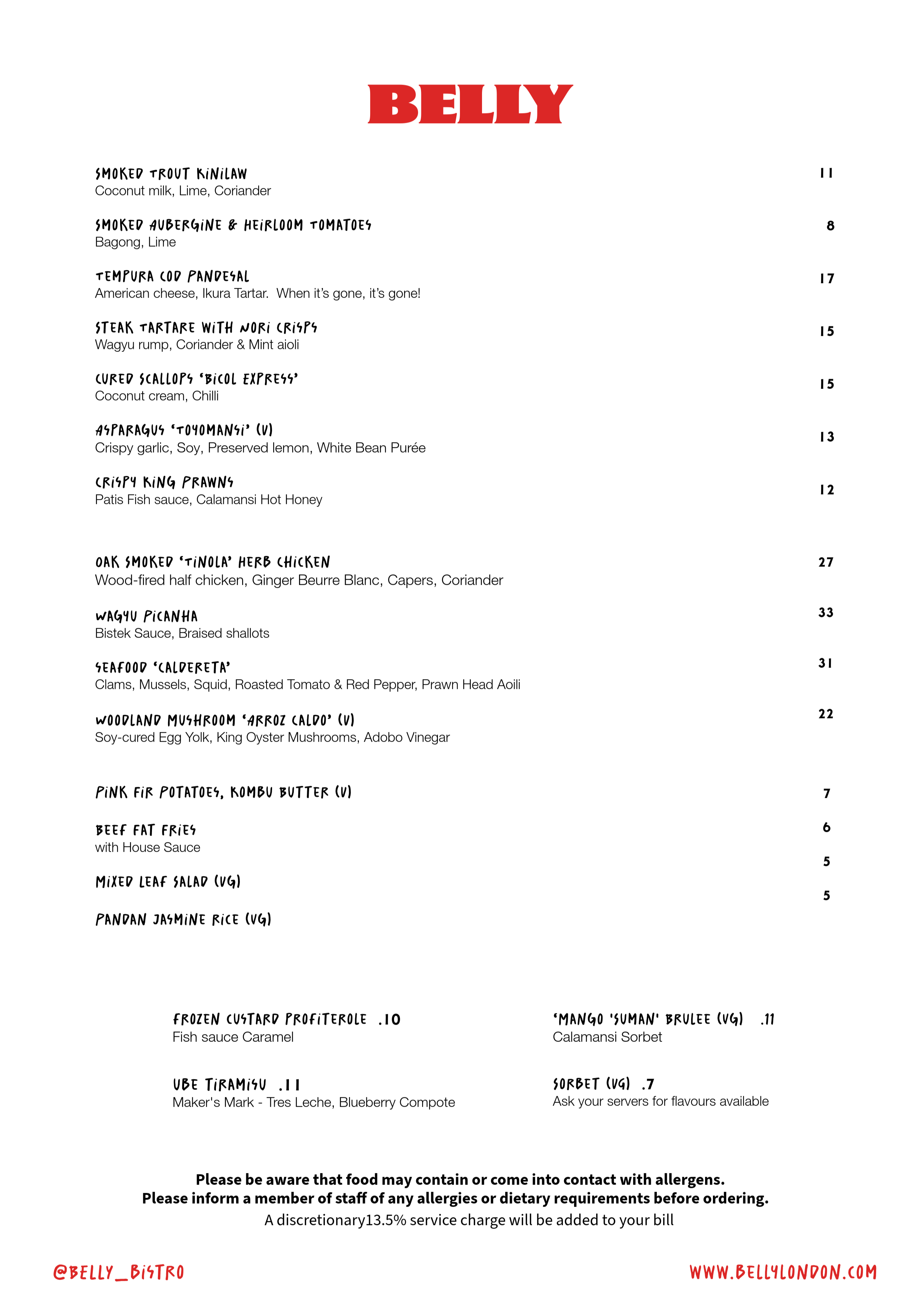 Us Menu FOOD MENU — BELLY BISTRO