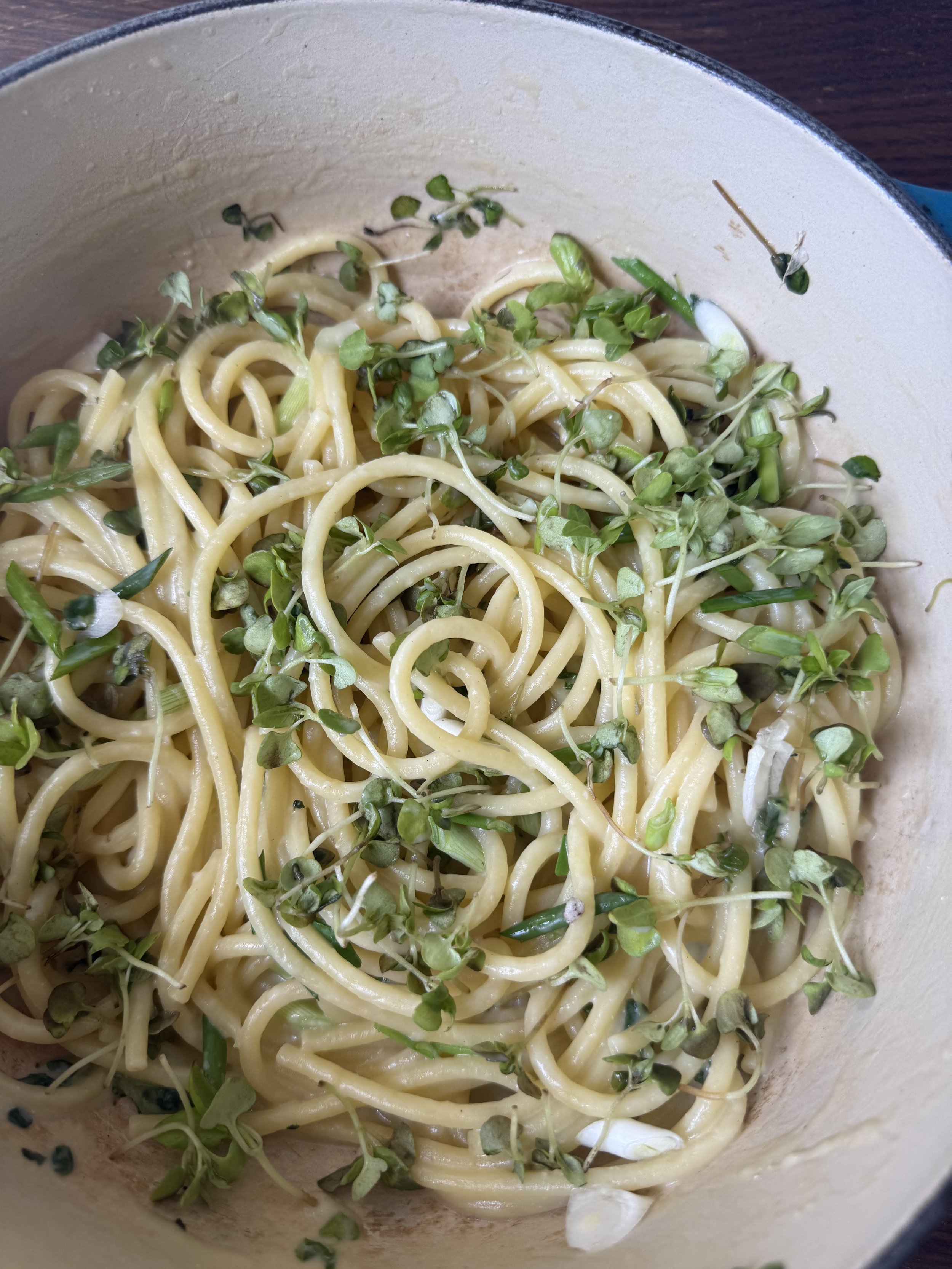 Miso Butter Pasta with Scallions and Micro Basil