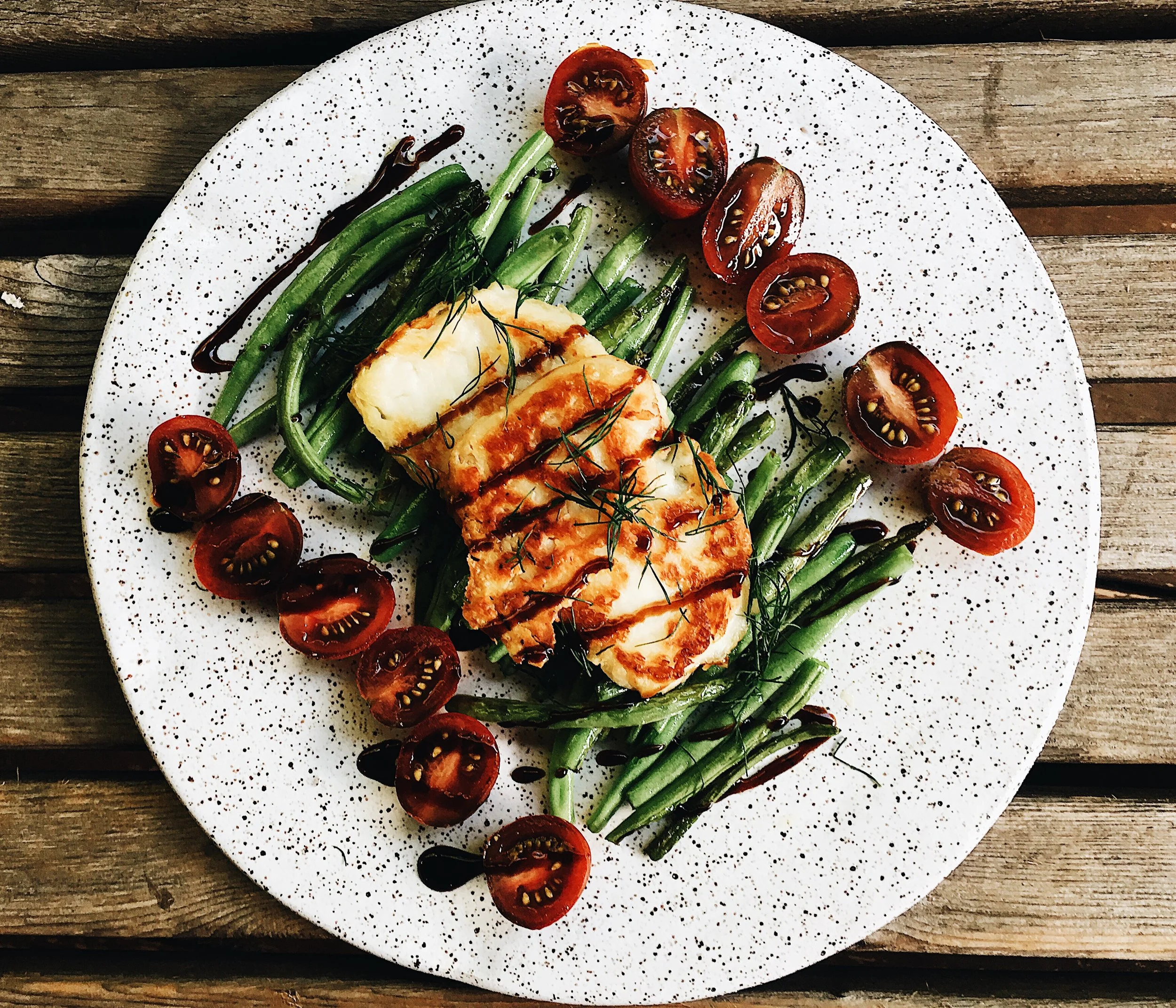 Blistered Green Bean, Cherry Tomato &amp; Fried Halloumi Salad