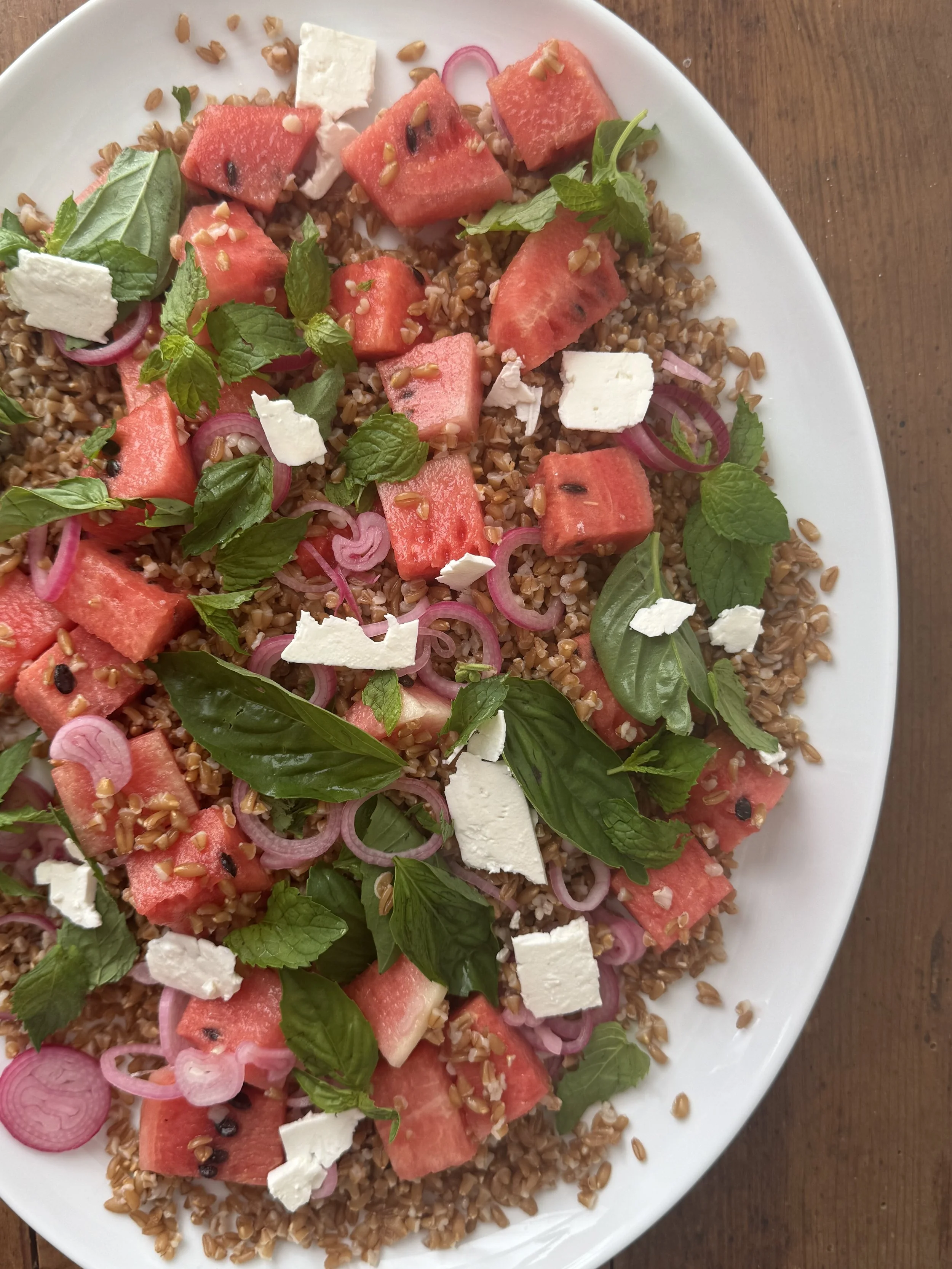 Farro and Watermelon salad with Mint and Ricotta Salata