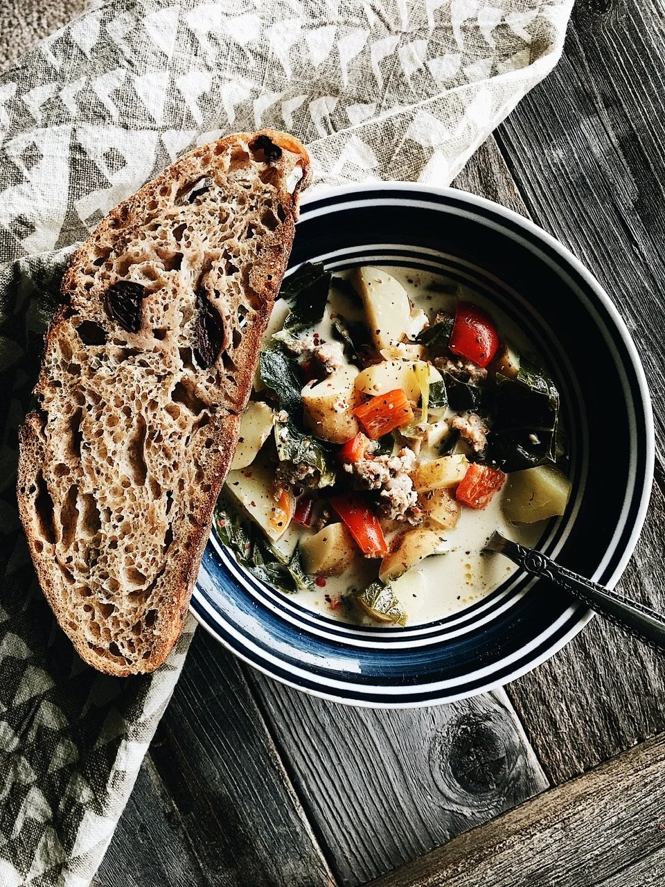 Creamy Collard Greens, Sweet Sausage, Pepper and Potato Soup