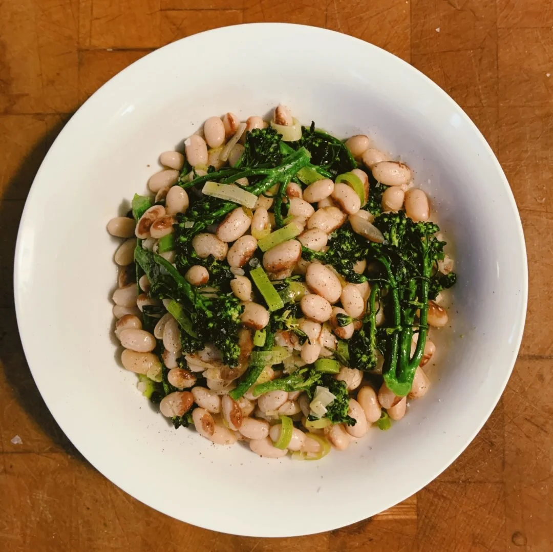 Sprouting Broccoli with Green Garlic &amp; White Beans