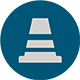 gray traffic cone icon in blue circle