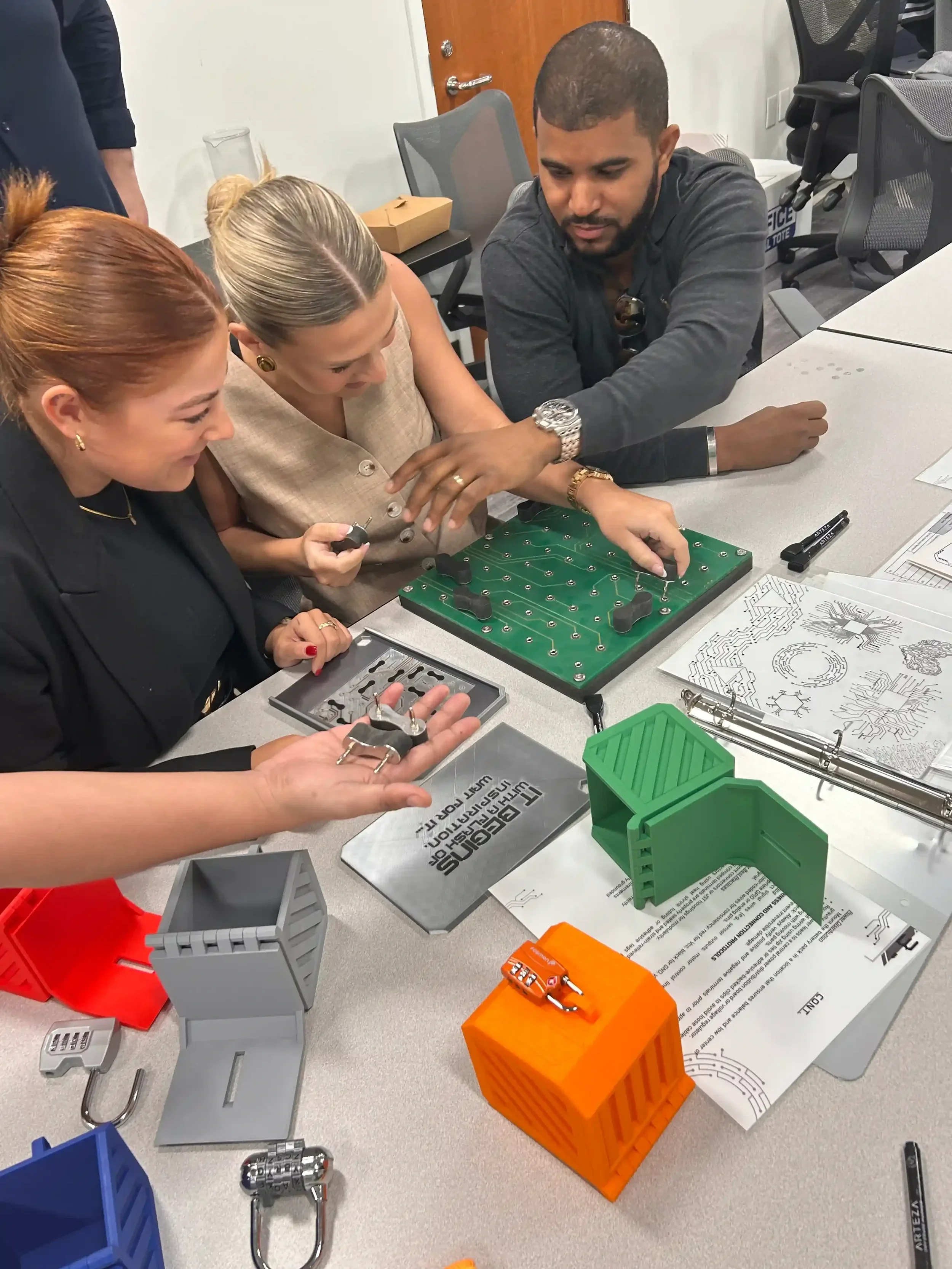 Custom tabletop escape room kit with wooden puzzle map and clue materials for events