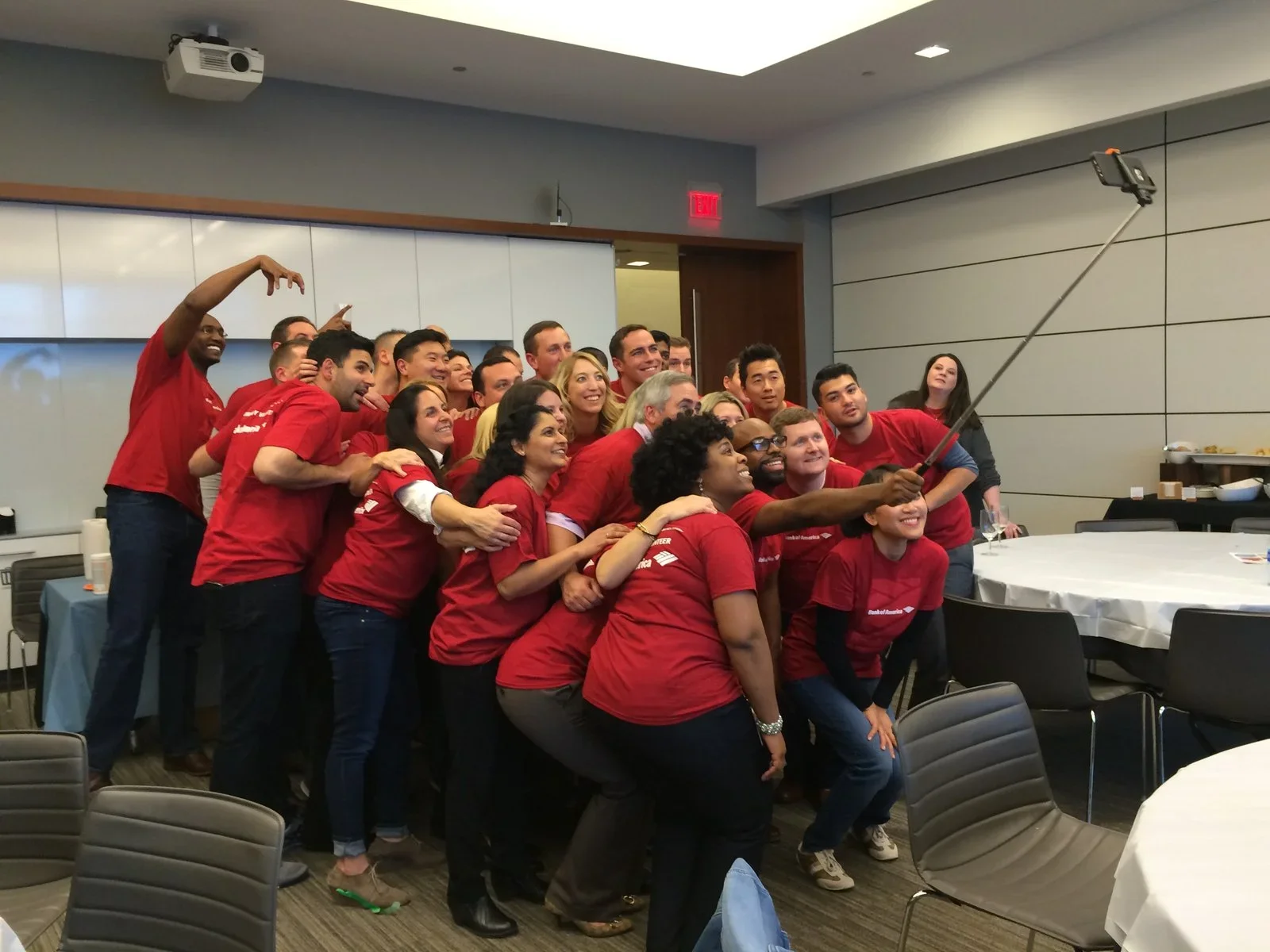 Team celebrating after completing a corporate scavenger hunt event
