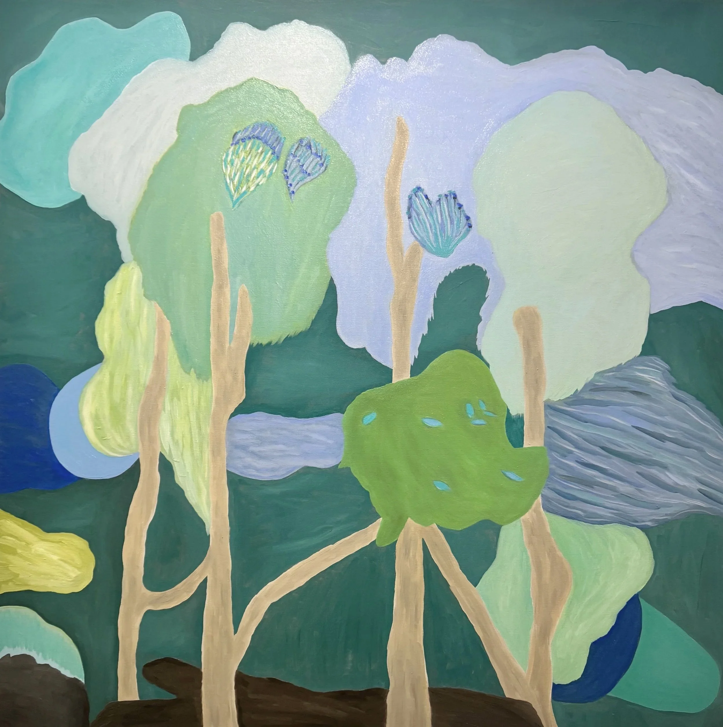 "Crowns and Clouds", 48x48, 2025