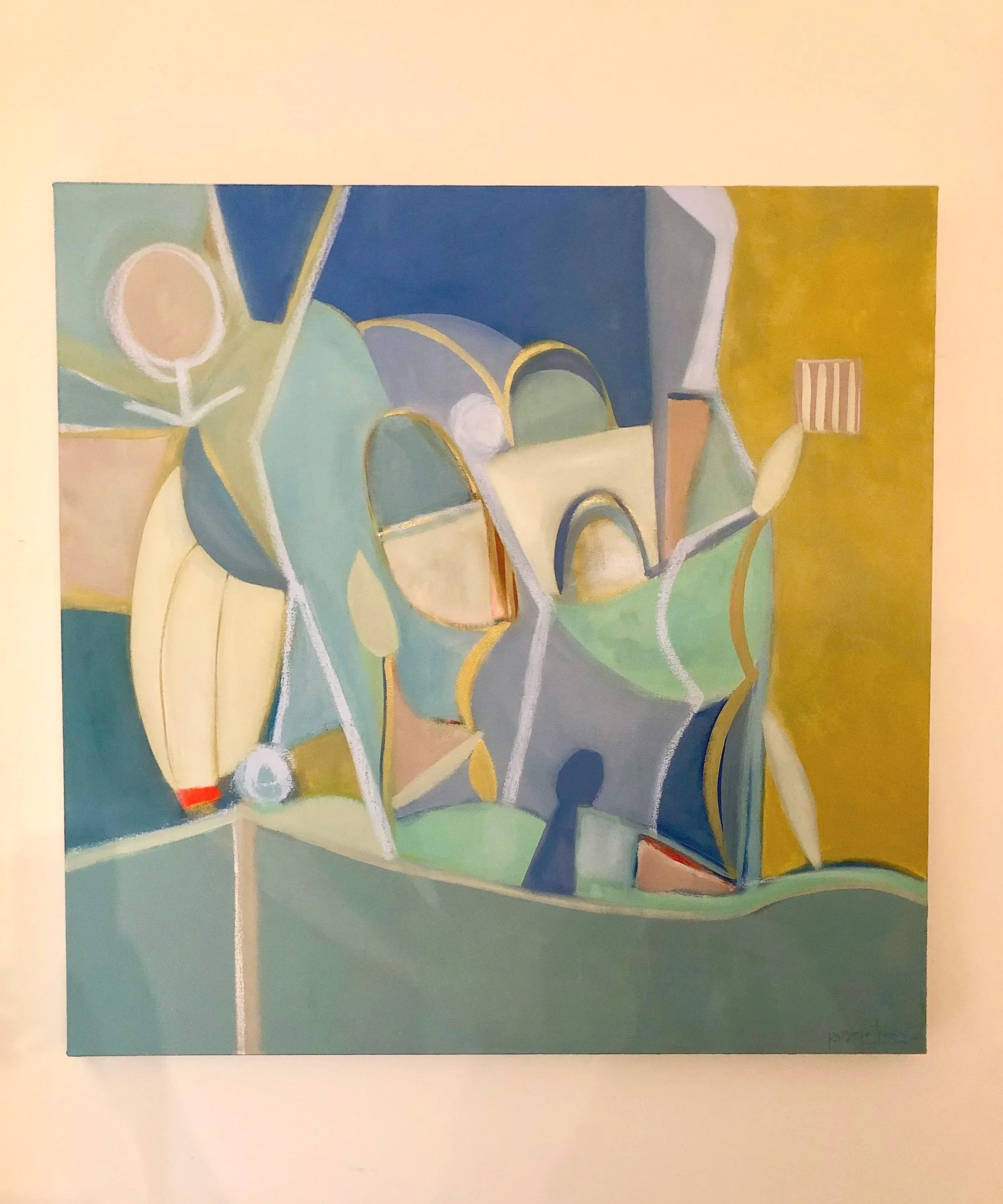 "Team Scene", 40 x 40 inches, oil on canvas, 2021. SOLD