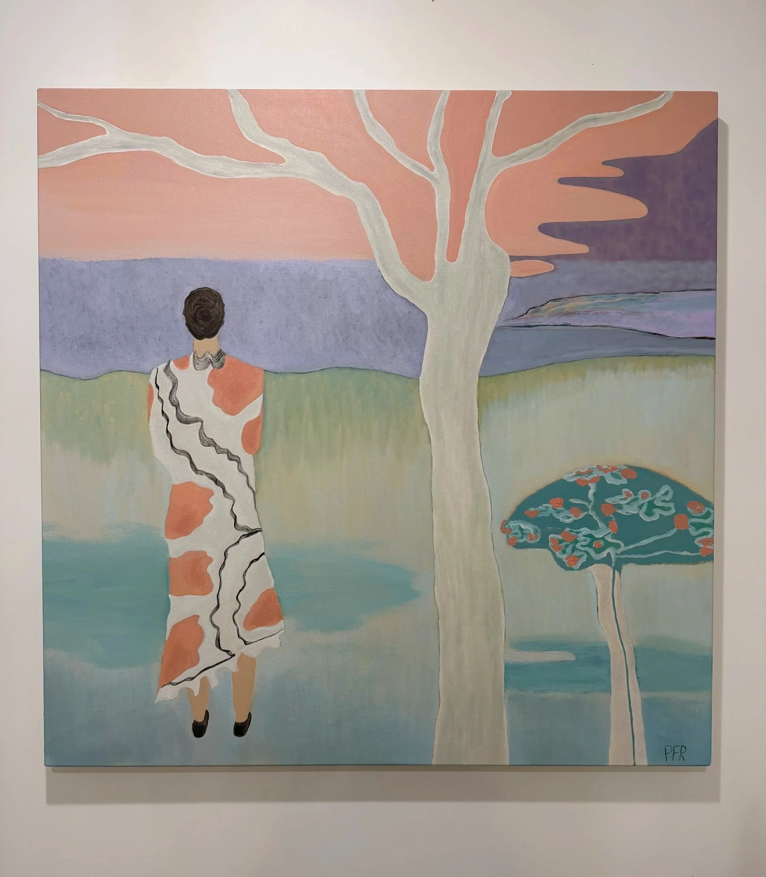 "Woman and Trees", 40 x 40 inches, oil on canvas, 2025. AVAILABLE