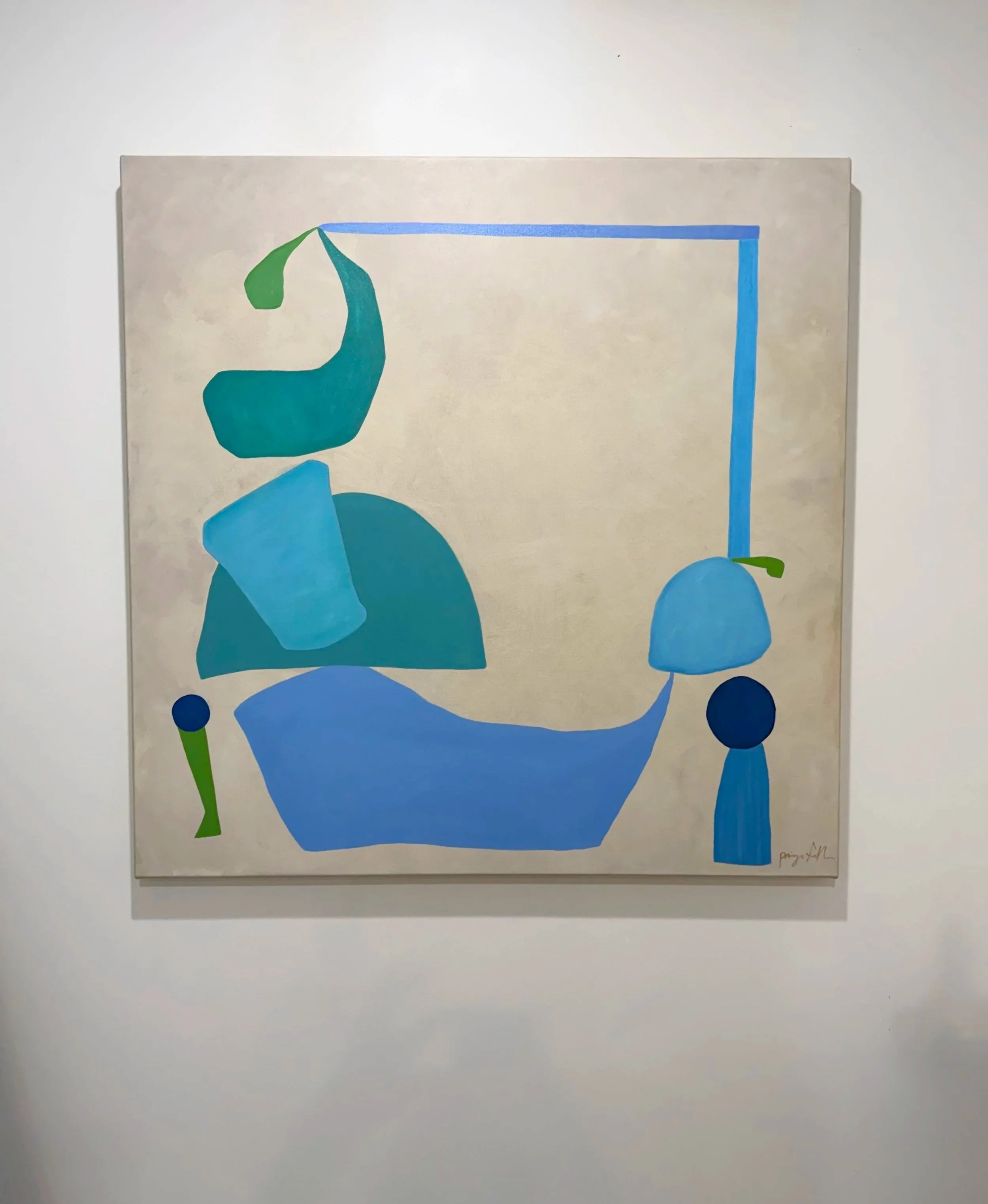 "Stacking Shapes", 40 x 40 inches, oil and acrylic on canvas, 2026. SOLD