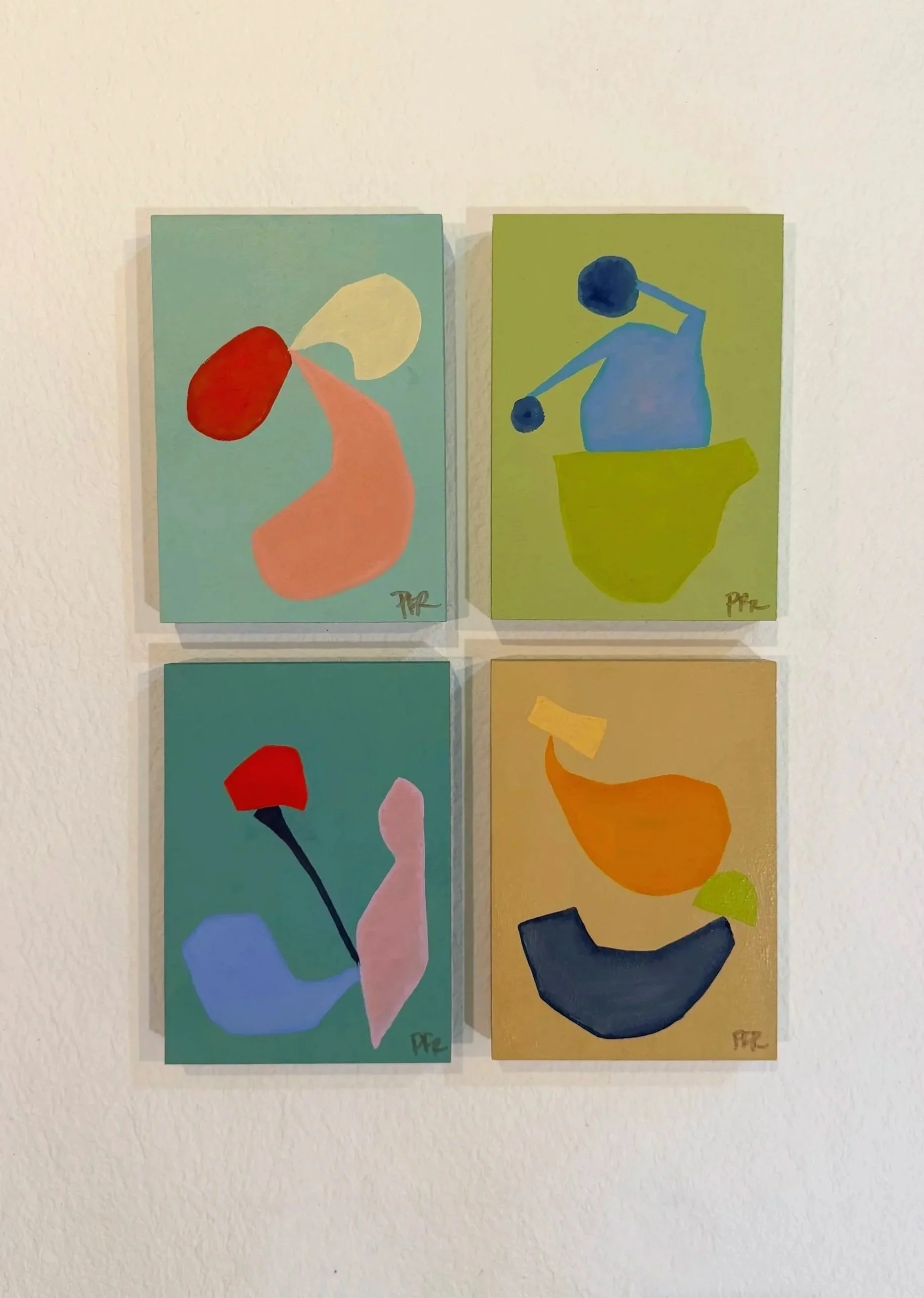 "Geo Flora Grid Series I", set of 4, 5x7 inches each, mixed media on wood board, 2026. AVAILABLE