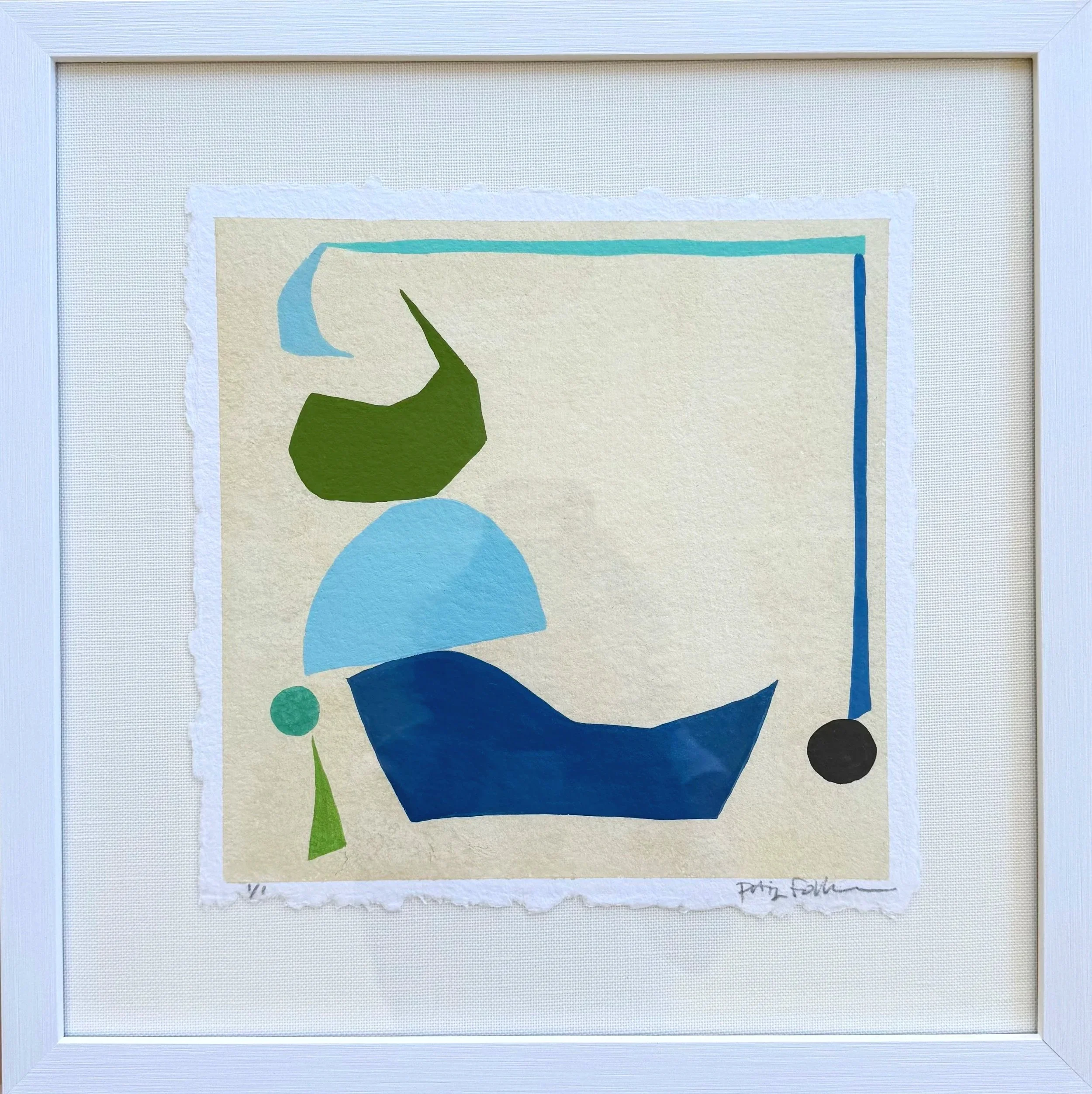 "Stacking Shapes", mixed media on paper, 2026. Available at Paloma & Co. 