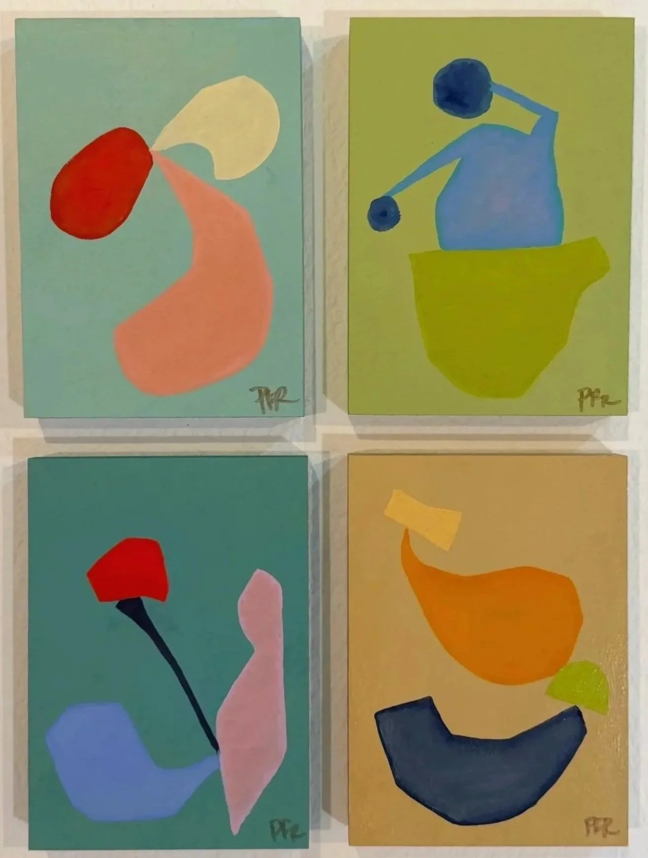 "Geo Flora Grid Series I", set of 4, 5x7 inches each, mixed media on wood board, 2026. SOLD 🔴 