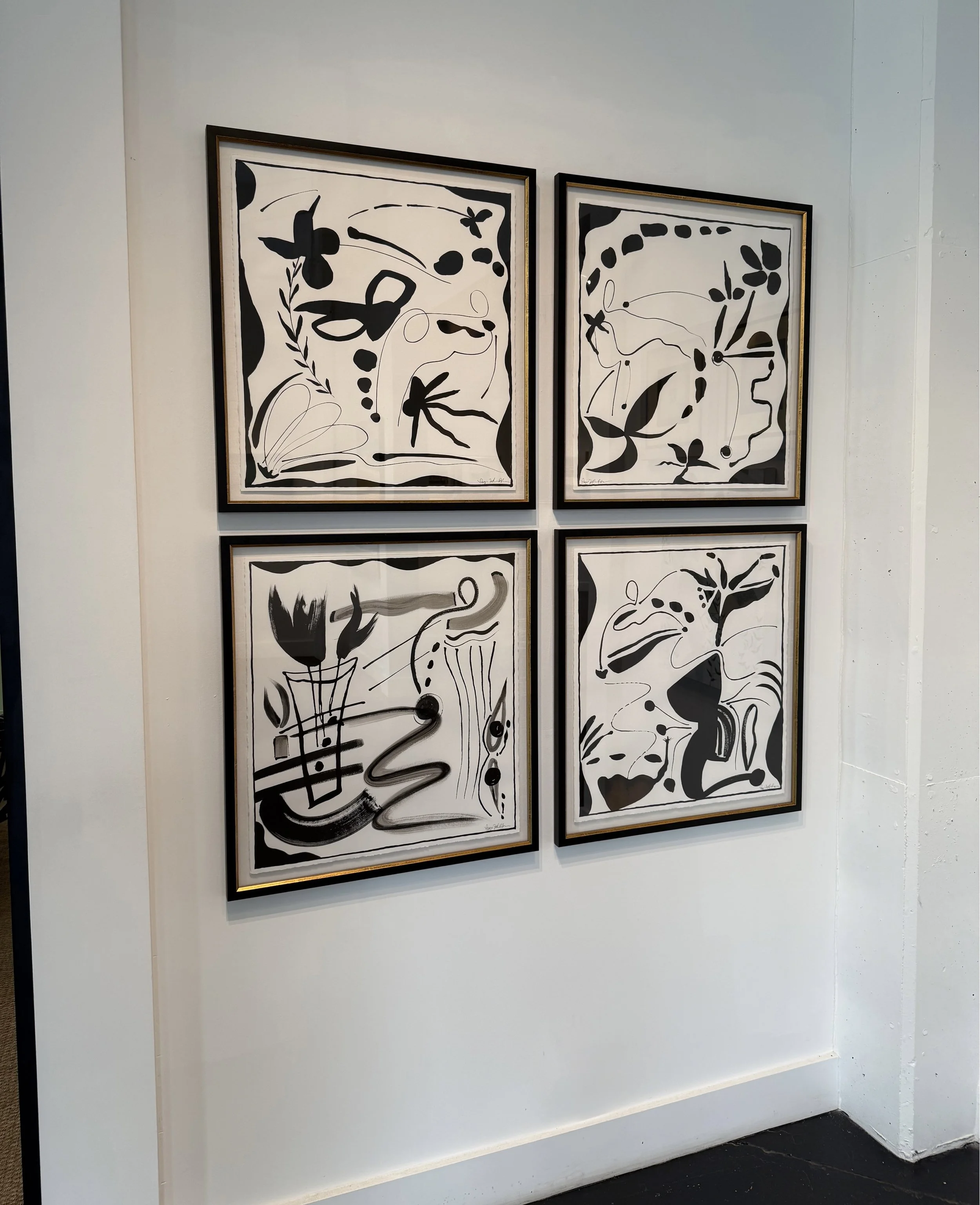 "Modern Principle 1, 3, and 4", ink on paper, 2025. AVAILABLE