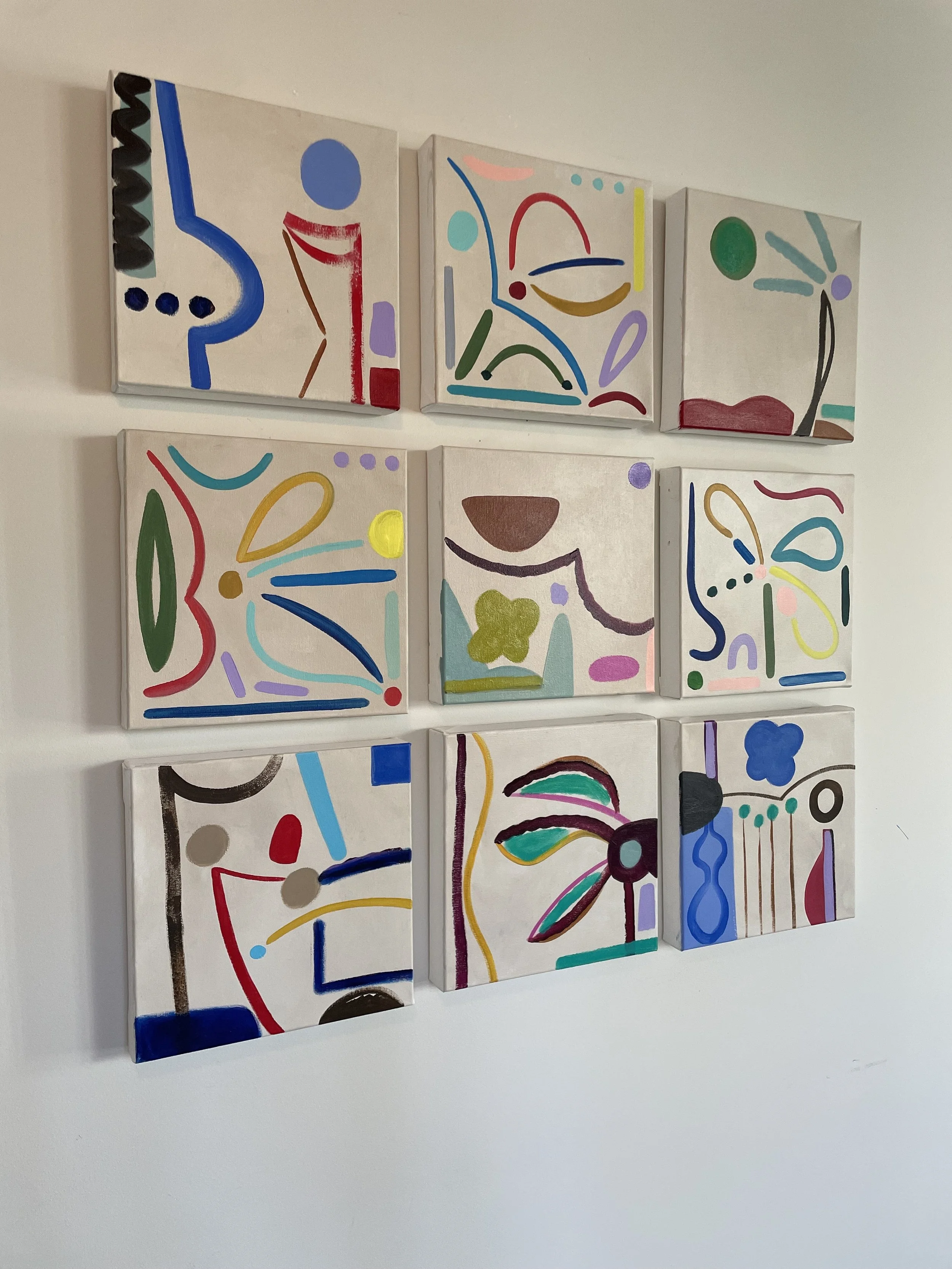 "Walton Series", 12 x 12 inches each, mixed media on canvas, 2023. SOLD