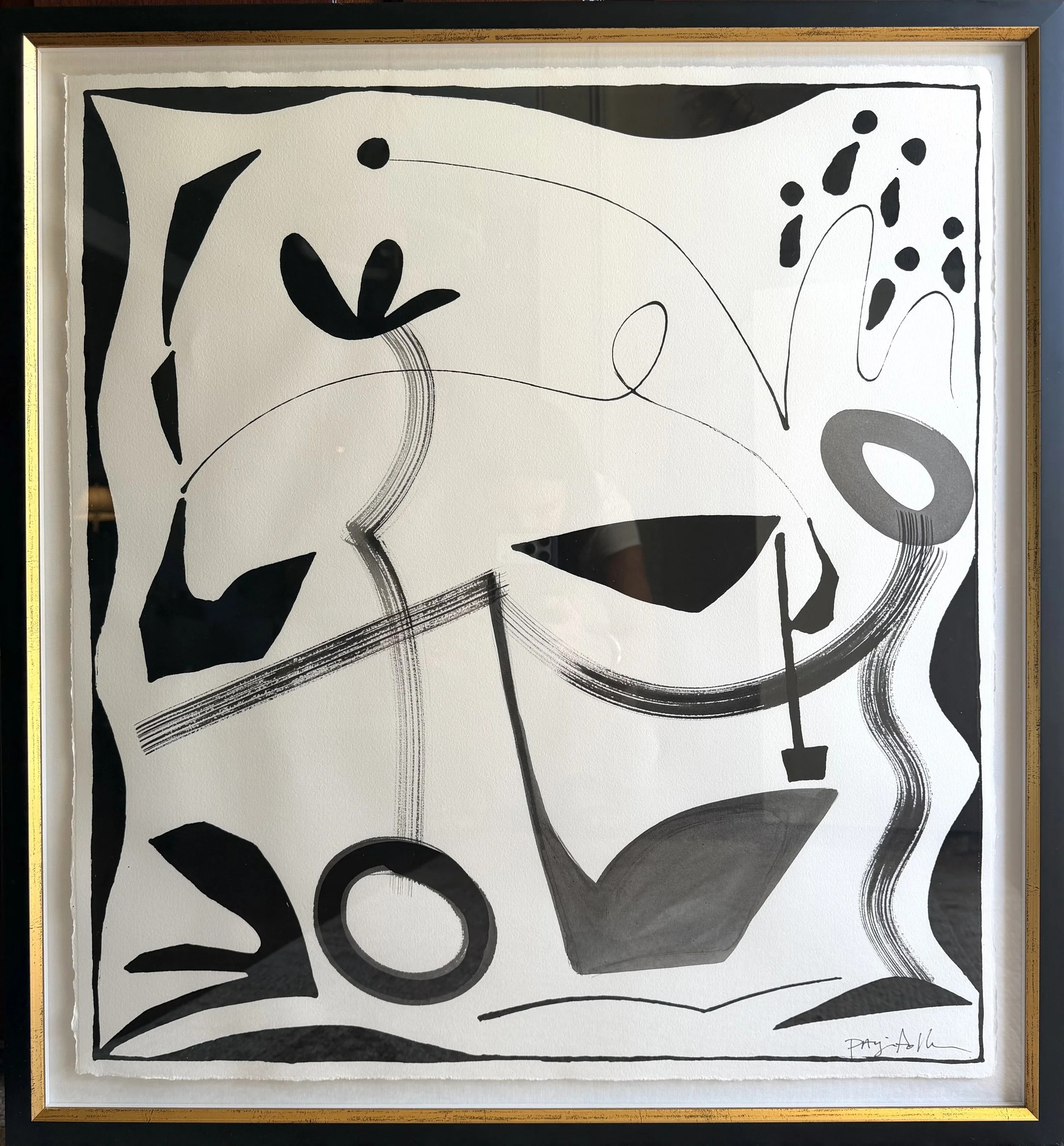 "Modern Principle 6", 25.5 x 27.25 " framed, ink and acrylic, 2026. AVAILABLE