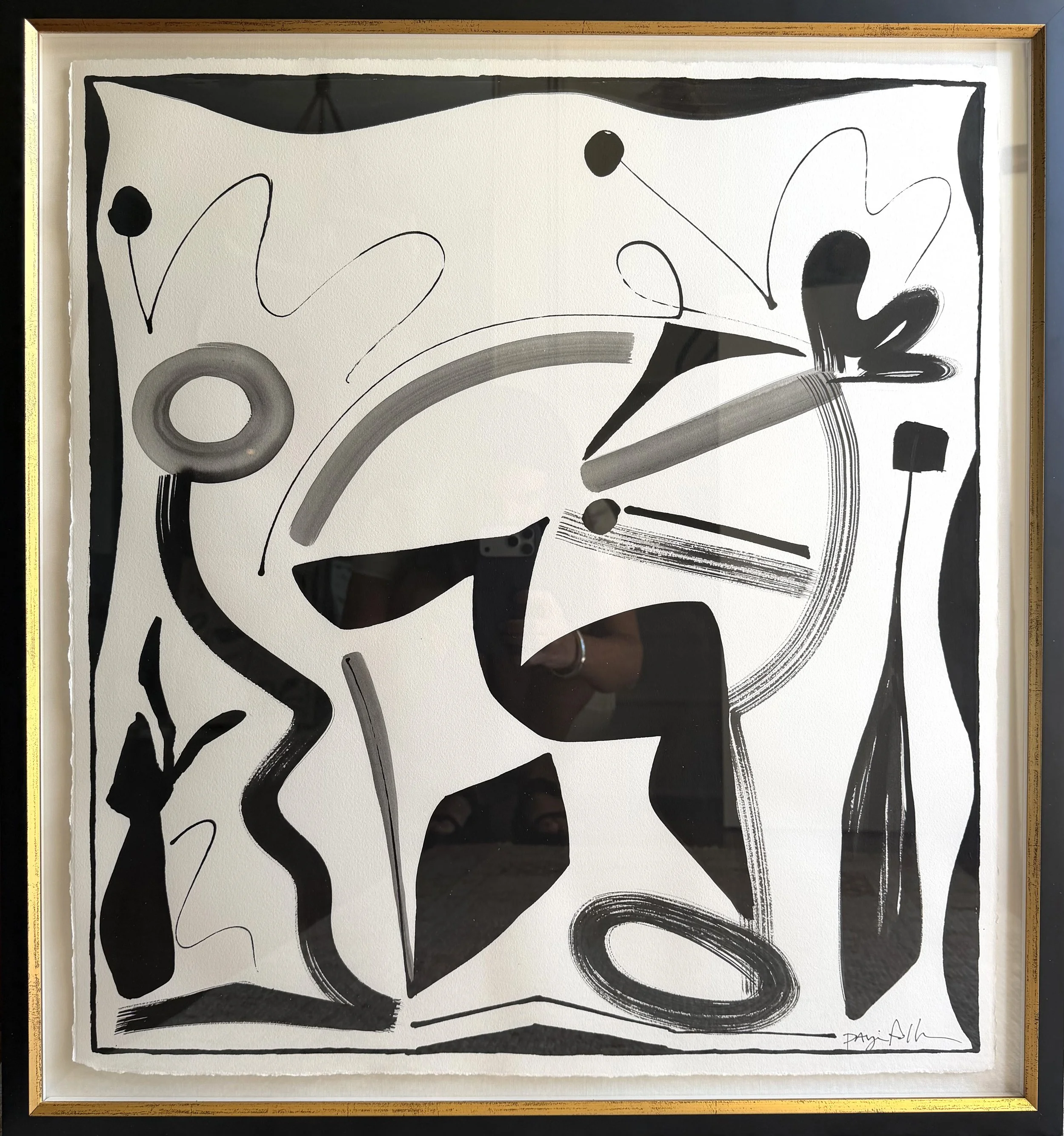 "Modern Principle 10", 25.5 x 27.25 " framed, ink and acrylic, 2026. AVAILABLE