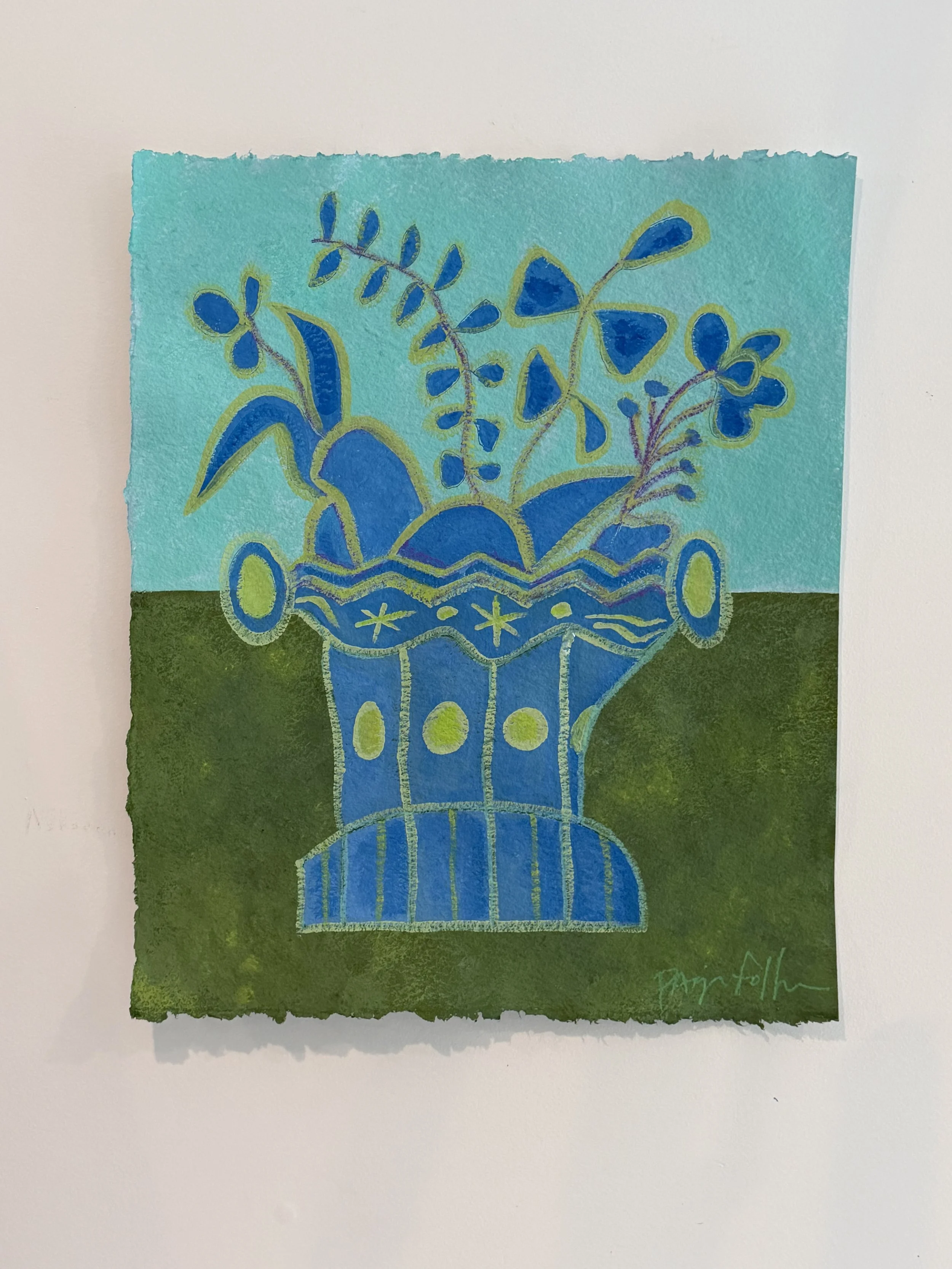 "The Hazel Vessel", 16 x 20 inches, mixed media  on handmade paper, 2026. SOLD 🔴