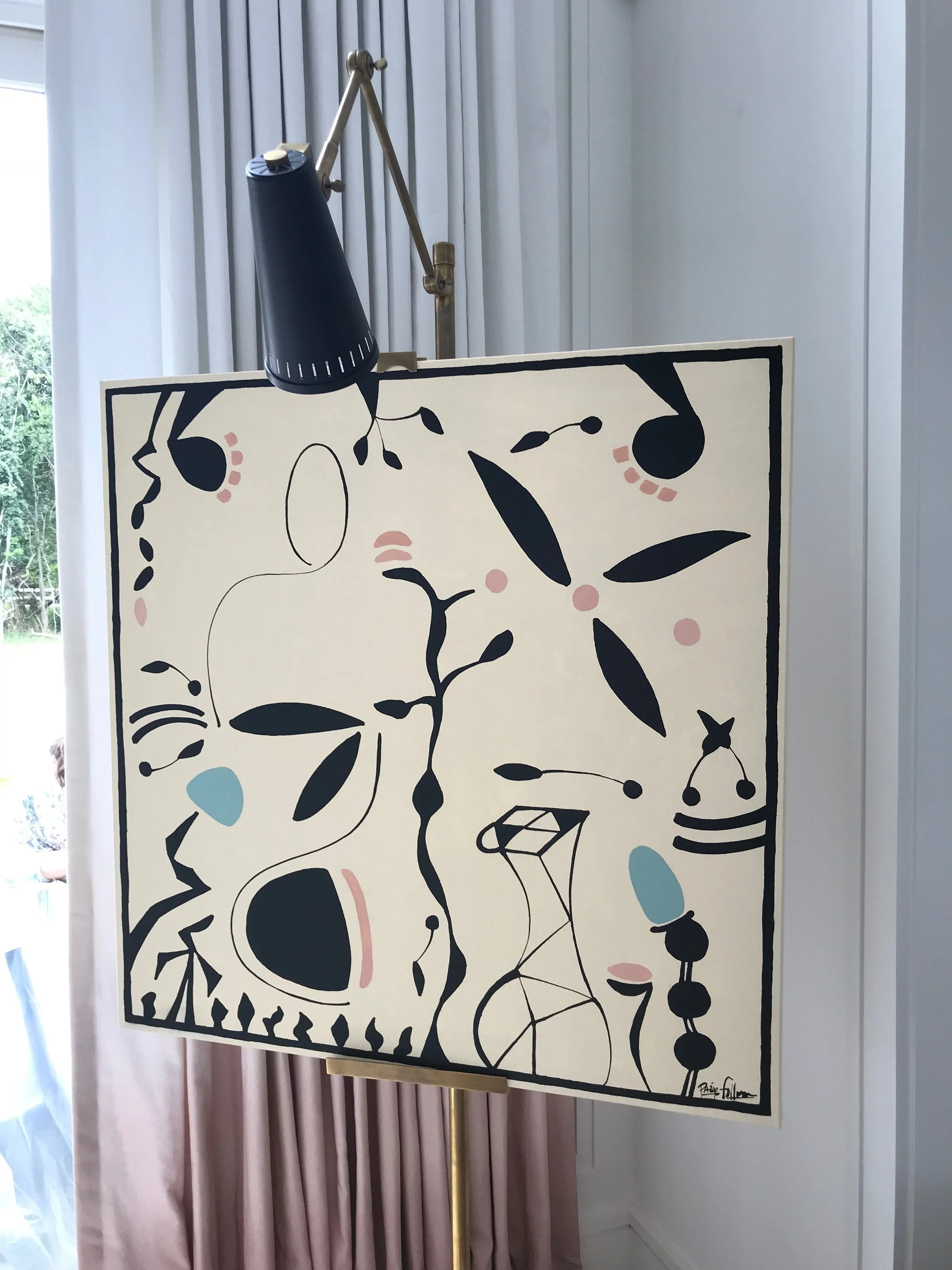 "Hamptons Figurative Scene", 40 x 40 inches, mixed media on canvas, 2019. SOLD