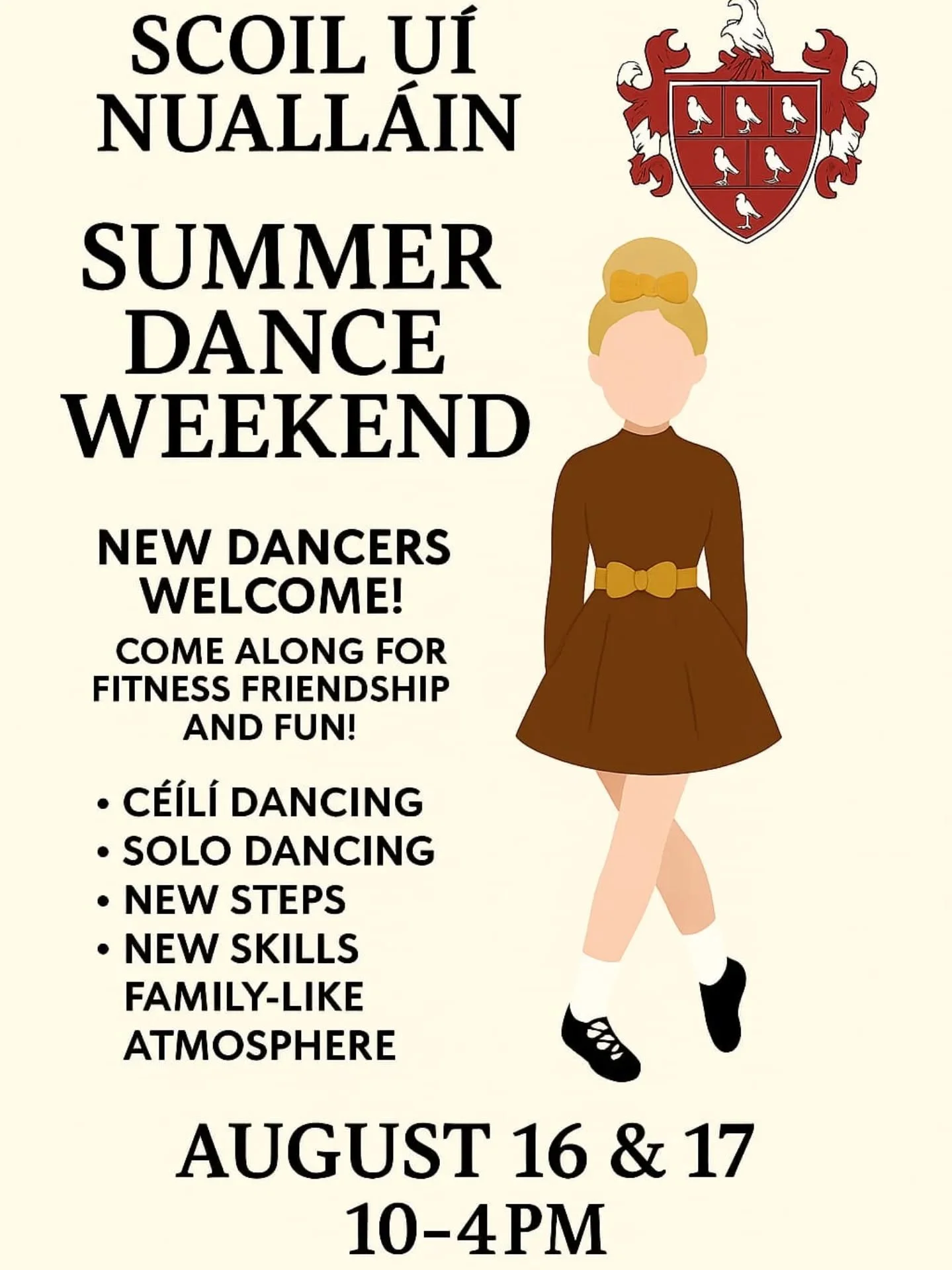 Join us! A weekend of dance to get us back into the swing of things ☘️ 

New dancers are welcome - no experience necessary!

📌 LPYMA HALL
97 O'Connell Street 
Limerick City 💚 

#ScoilUiNuallain #IrishDance #SummerActivitiesForKidsLimerick