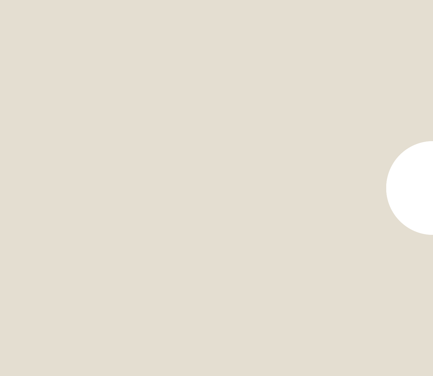 A beige background with a large black circle on the right side.