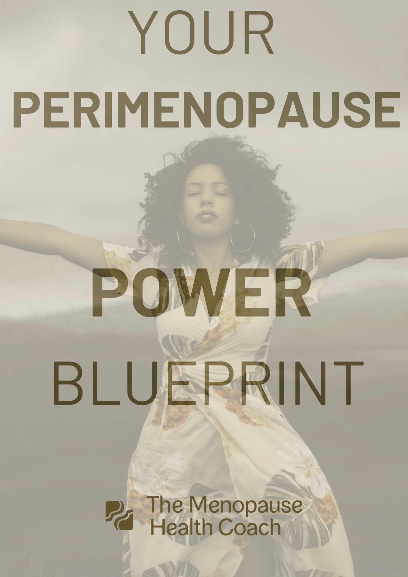 a menopausal woman in a dress standing with her arms spread wide depicting power