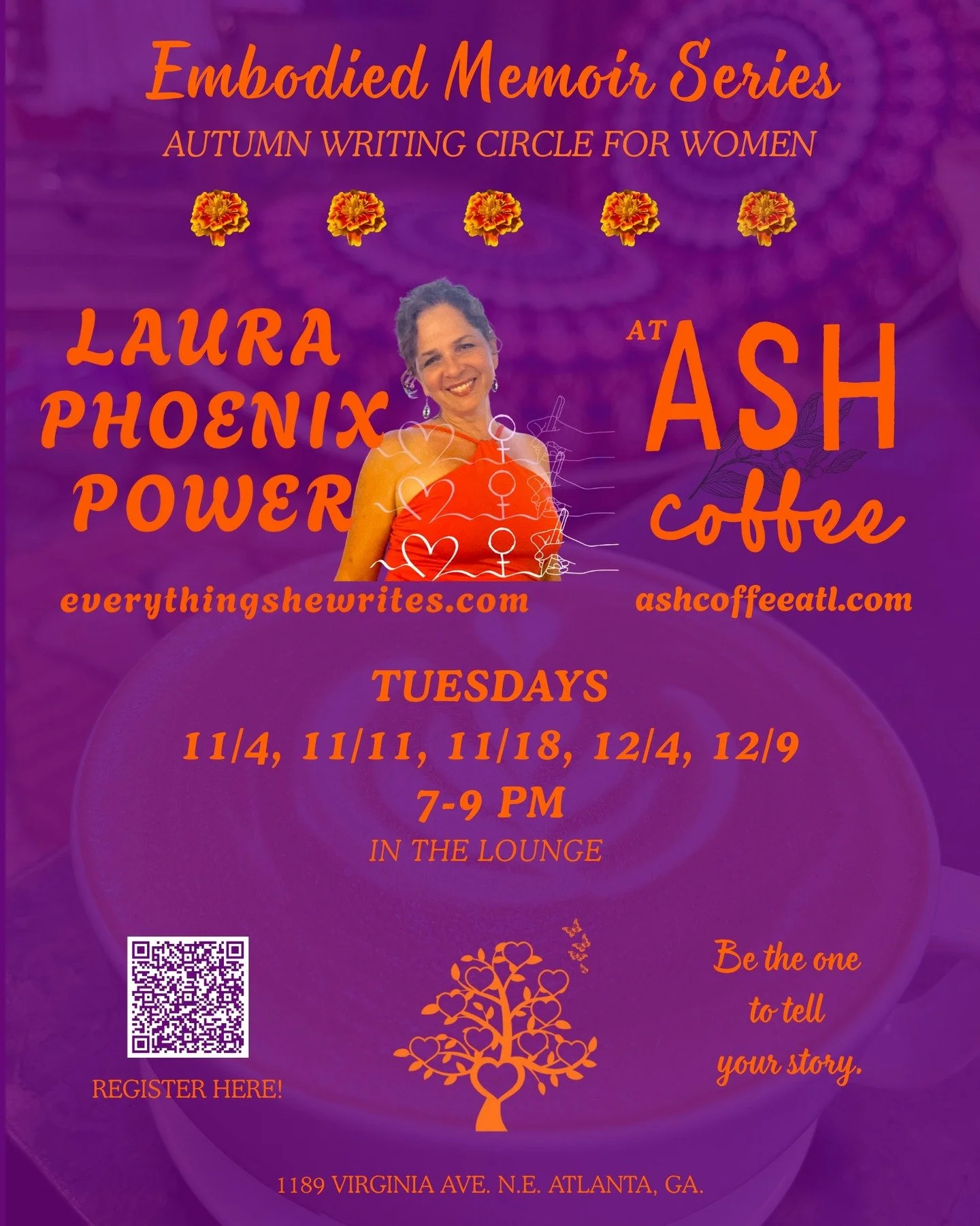 Join Laura Phoenix Power for the final Embodied Memoir Series of the year at ASH Coffee. 

Everything She Writes series offers community, discussions on women's experiences, writing crafts and prompts, feedback, and time for writing together. Honorin