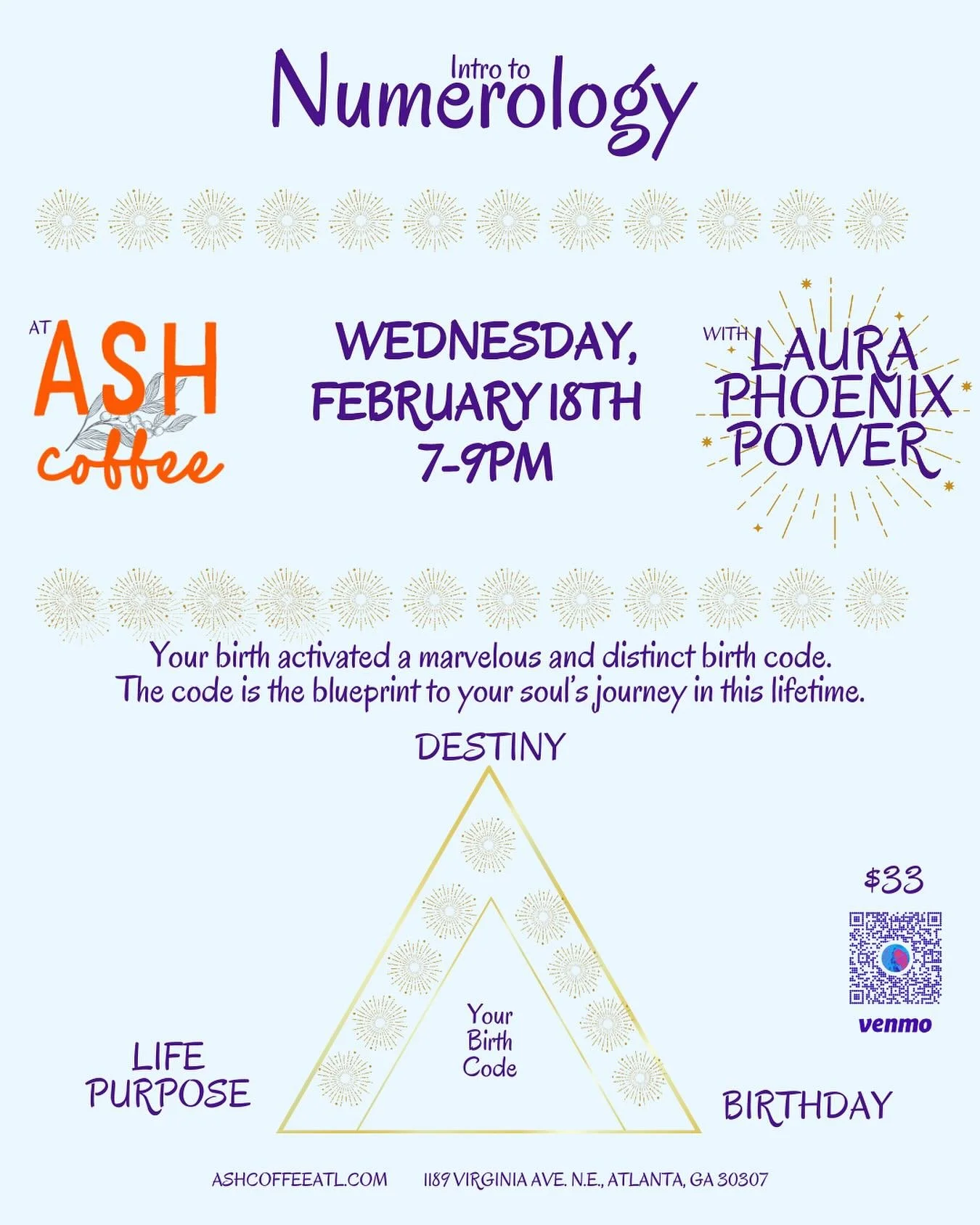 On your day of birth, you activated a marvelous and distinct birth code.

The code is the blueprint to your soul&rsquo;s journey in this lifetime.

In this workshop, you&rsquo;ll learn the three most important numbers of your distinct birth code and 