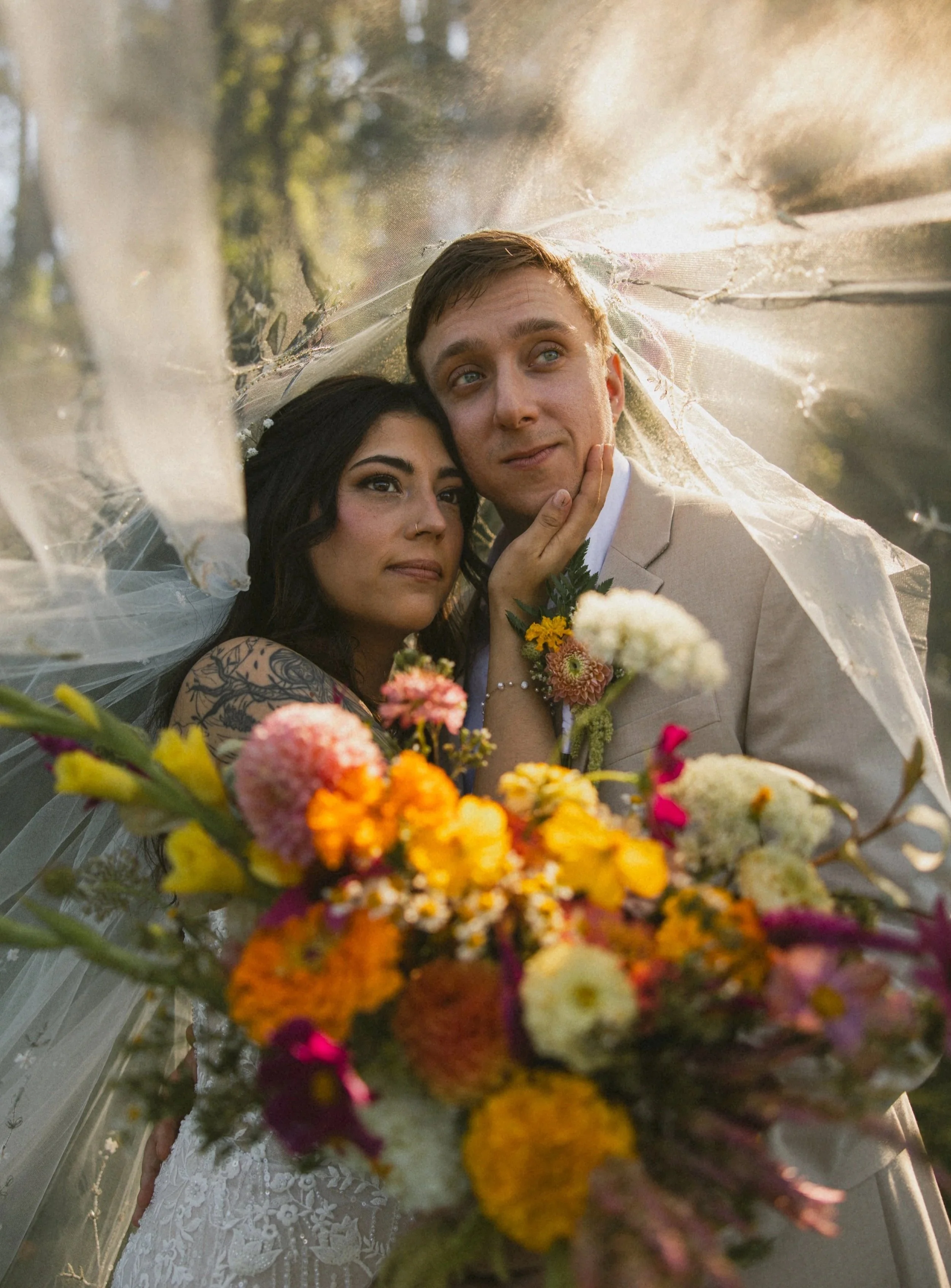 Elopement Couple with Wildflowers local and colorful