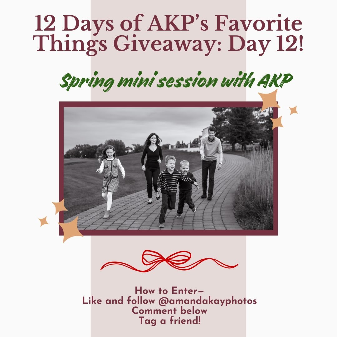 Day 12 of my 12 days of AKP&rsquo;s FAVORITE THINGS GIVEAWAY. 🤗 (how are we already here! 🤪) For the big finale, I&rsquo;m gifting someone a spring mini session! This can be used for maternity, family, just your kids, or even a headshot refresh. Se