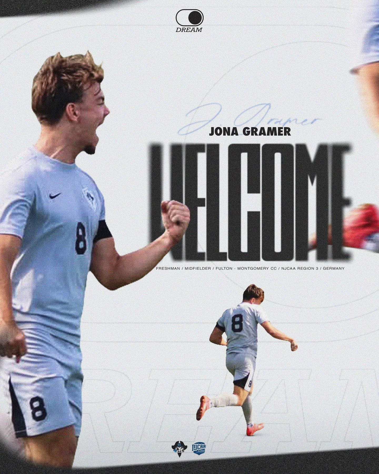 New player ✍️ 🇩🇪

We&rsquo;re thrilled to welcome Jona Gramer, a talented German footballer with experience in the US! Jona currently represents Fulton Montgomery CC in the NJCAA league. ⚽️ 

With One Dream, he&rsquo;s taking his career to the next