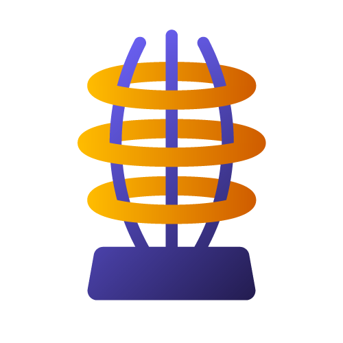 A purple icon of the Burlington Pier with gold accents.