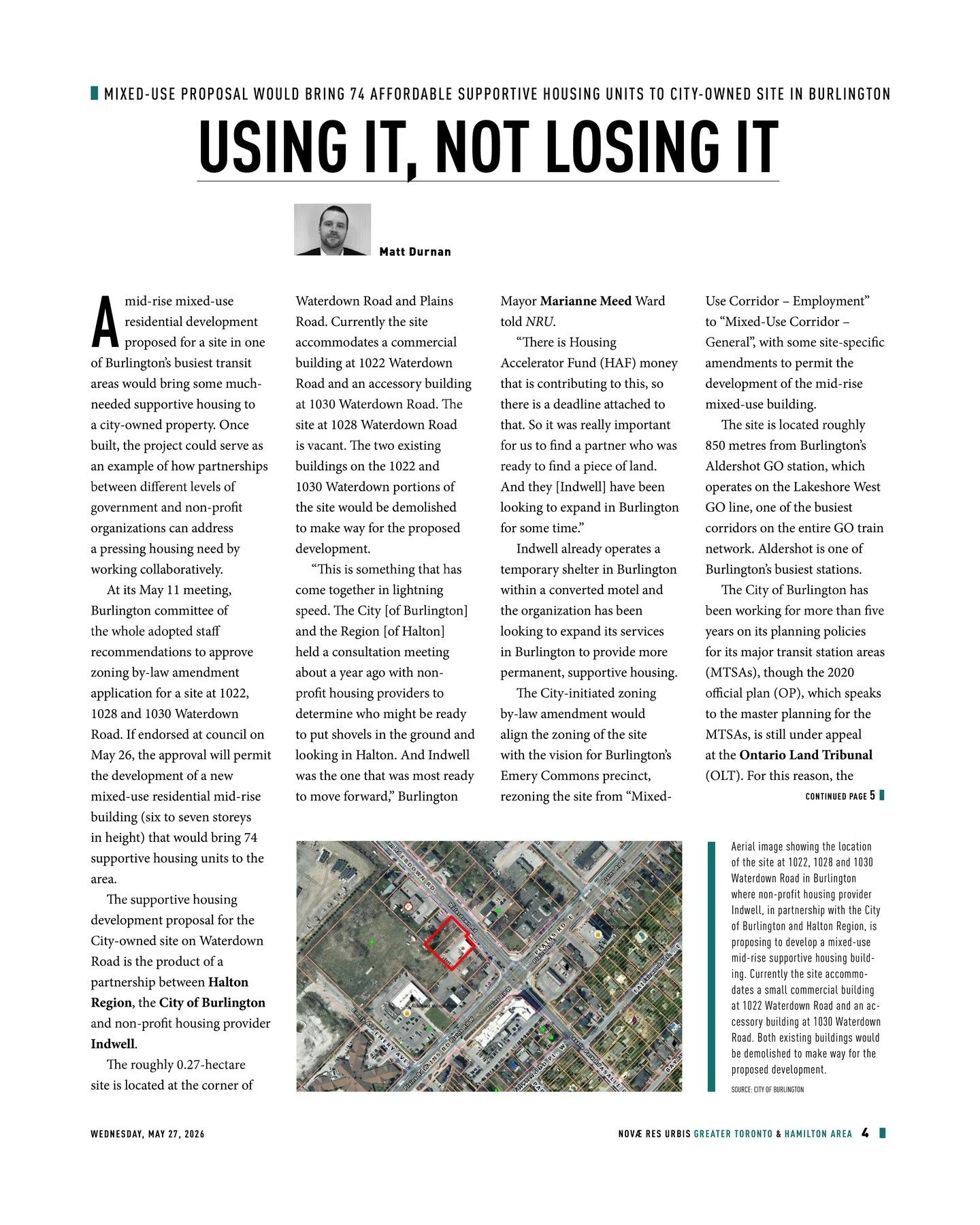 Thank you to NRU Publishing for highlighting the collaborative work underway to bring more supportive and affordable housing to Burlington.

This proposed partnership between the City of Burlington, Halton Region, and Indwell is an important step tow