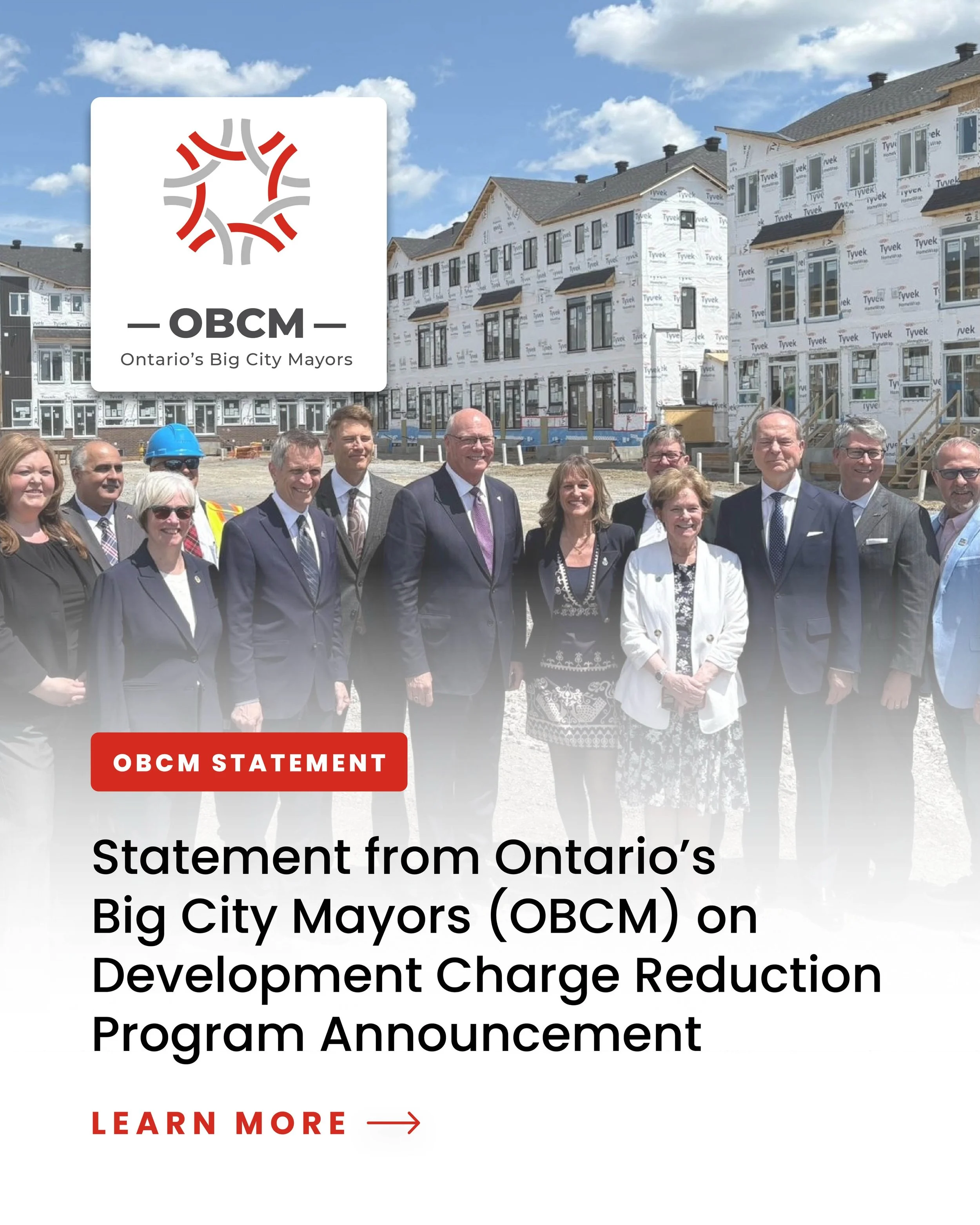 Our mayors have been clear that the costs of growth related infrastructure can&rsquo;t be borne solely by new homeowners or shifted to the property tax base. Today&rsquo;s announcement from the federal and provincial governments recognize they have a