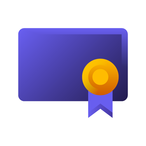 A purple icon of a certificate with a gold medal.