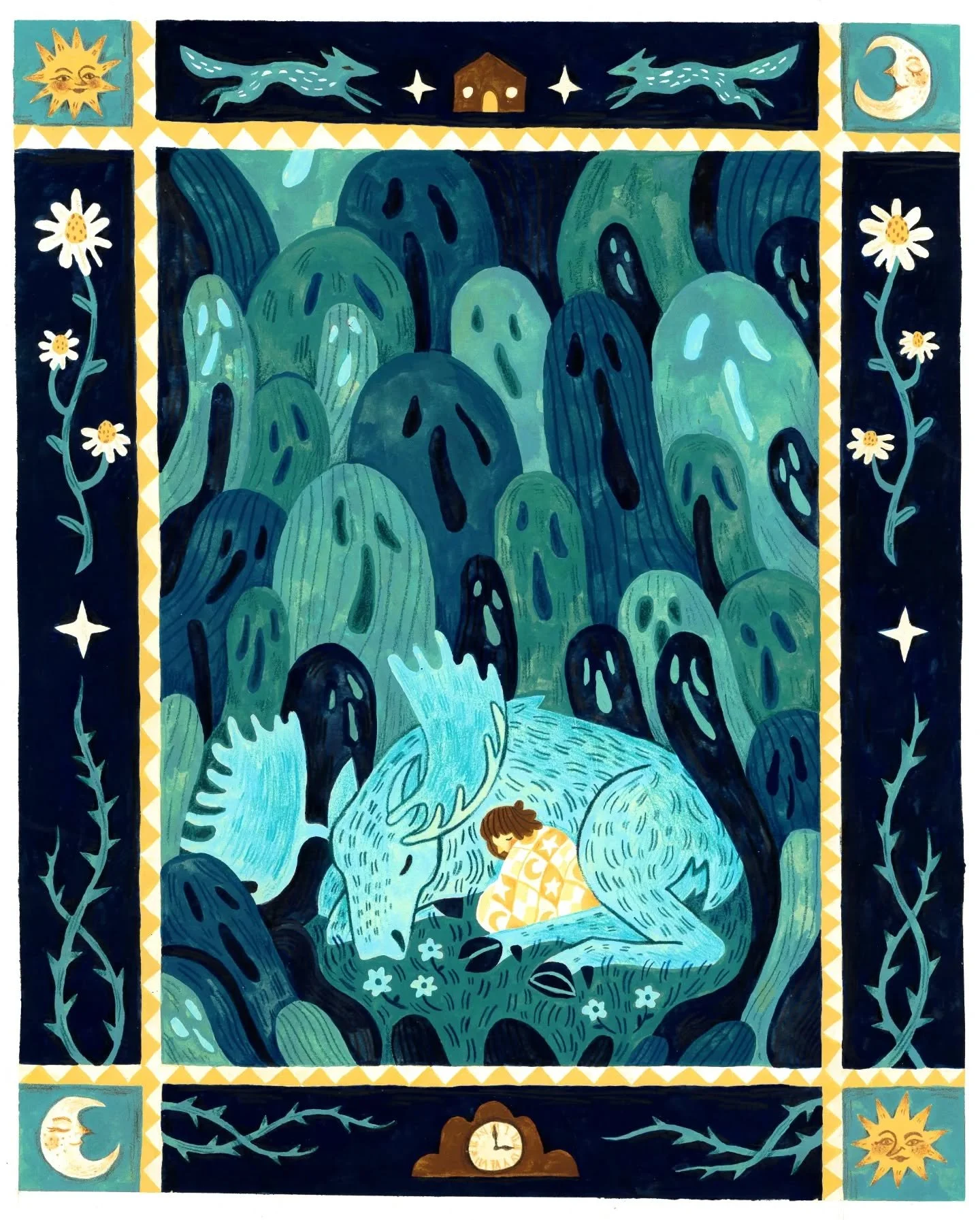 I'm so excited to tell you all that this painting, "Dream Protector," got accepted into @thecopperwolf 's Deep Sleep gallery show! :) The reception is from 5-9 pm on December 11th!!

This piece pulls from the many moments and memories of my