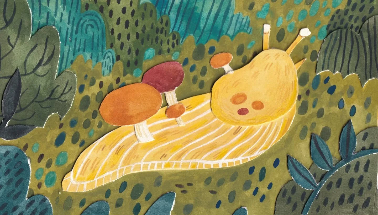 illustration for business card :)
piece is 4x7 inches. done in gouache, colored pencil and collage/paper cut outs. 
I wanna integrate more paper cut stuff into my illustrations, I love how it looks and it's really fun and feels so analog. also flexes