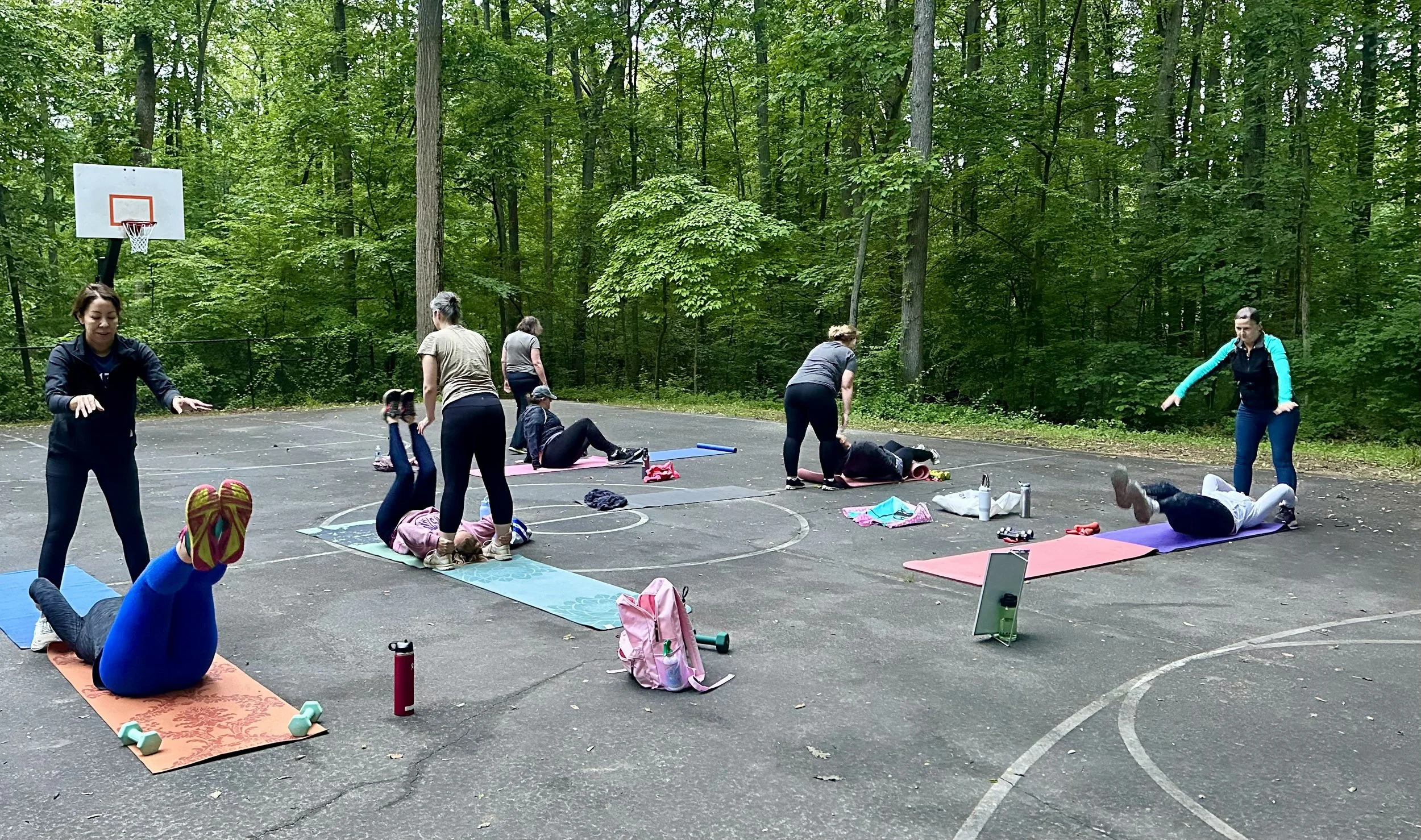 Women exercising together in community