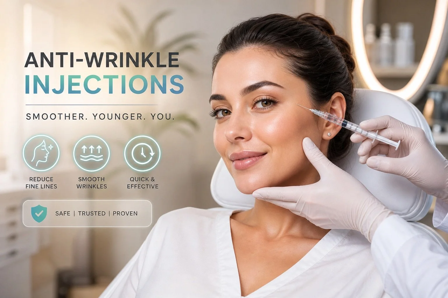 A young woman having botox anti-wrinkle injections
