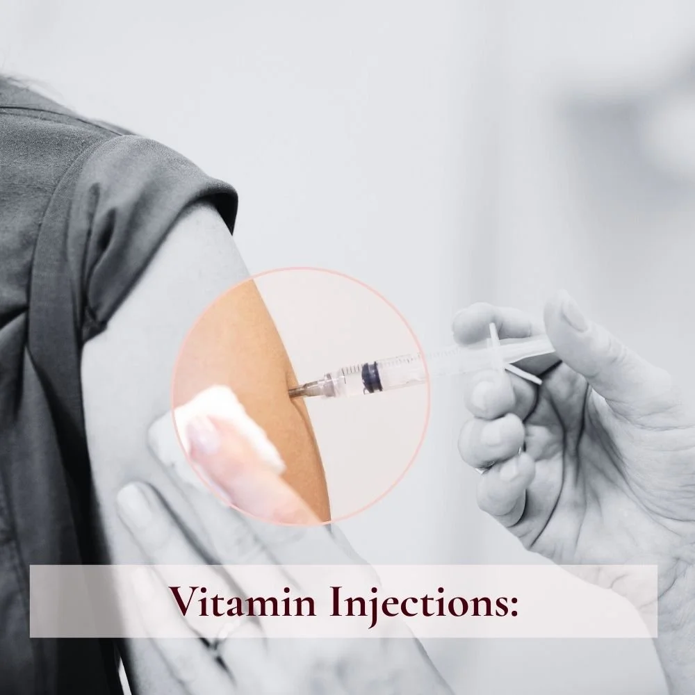 Vitamin Injections: - Boost energy, immunity and wellbeing with powerful vitamin injections. Choose from B12, C or D to support your lifestyle and health, all delivered quickly and safely by our experienced clinical team.