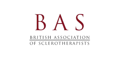 Logo of the British Association of Sclerotherapists with the acronym B.A.S., the full name underneath, and a stylized graphic element.