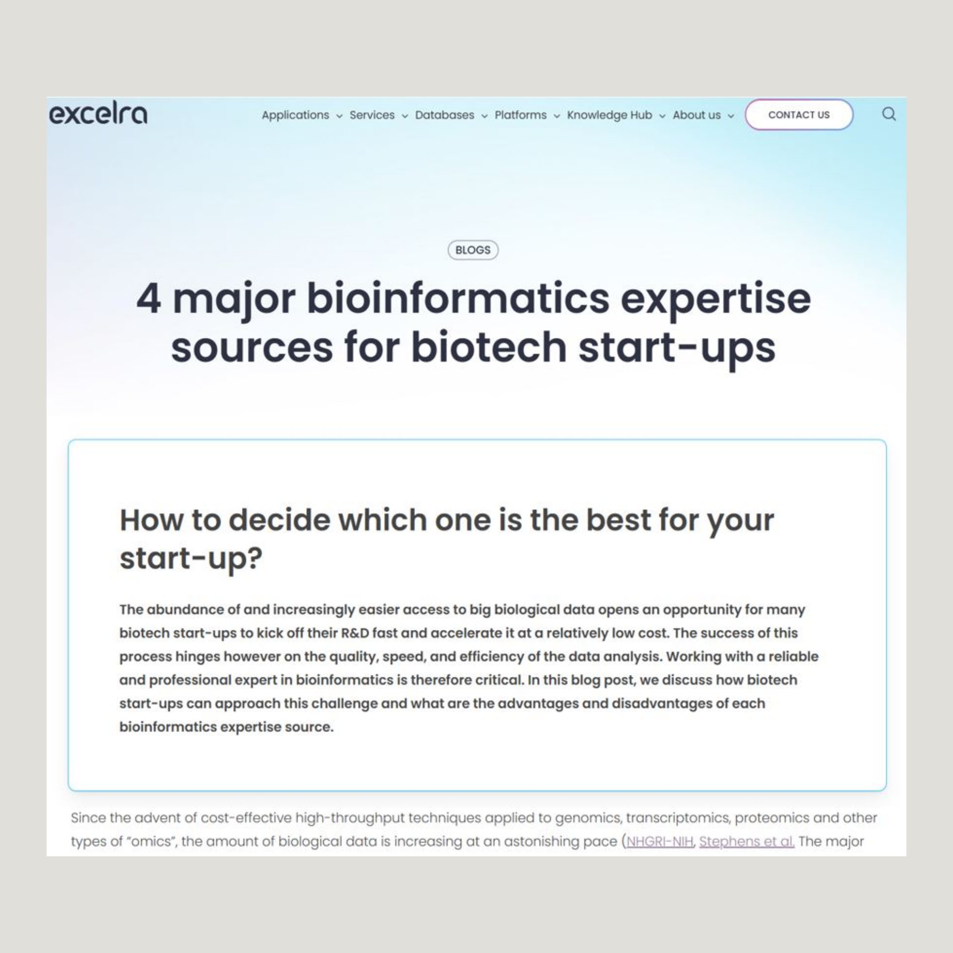 screenshot of a client's webpage with a blog post