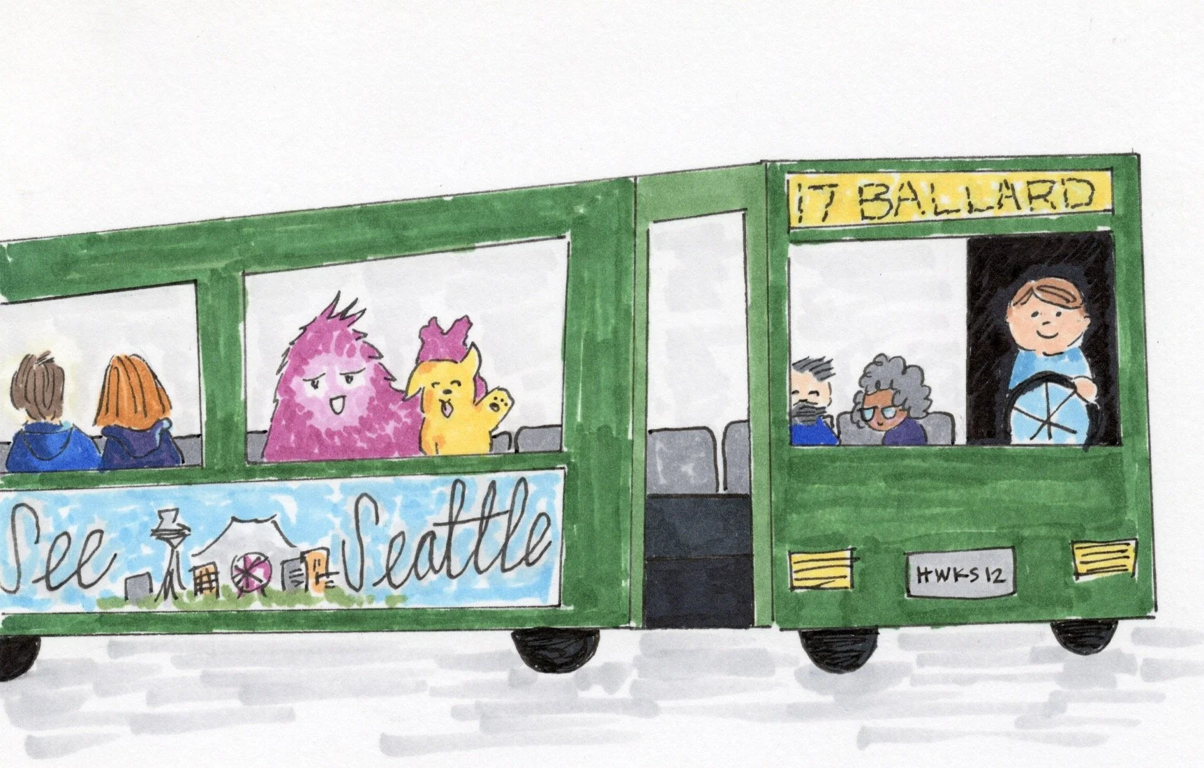 Begonia and Scout ride the bus