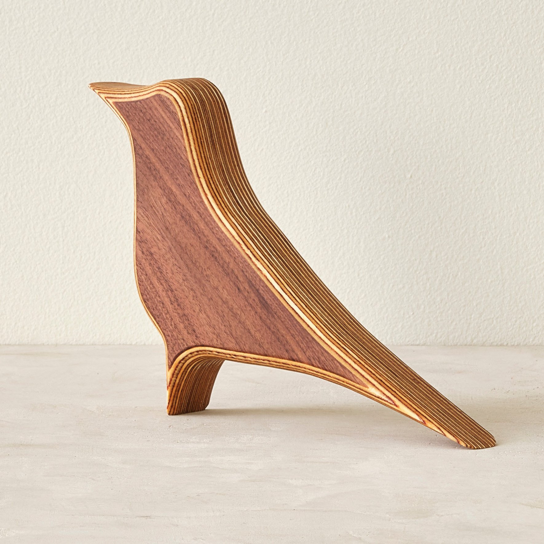 handmade modern wood robin sculptures in walnut or edge grain Baltic birch