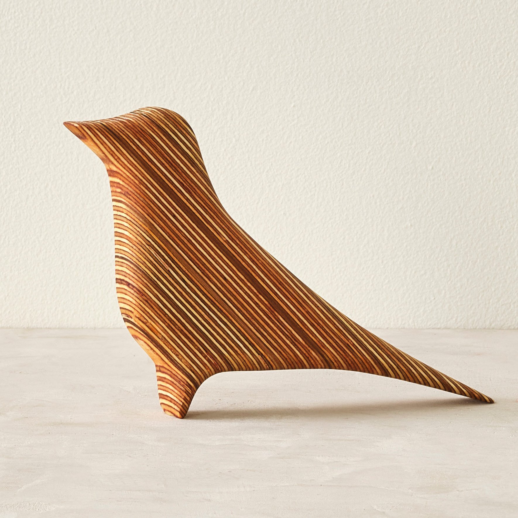 handmade modern wood robin sculptures in walnut or edge grain Baltic birch