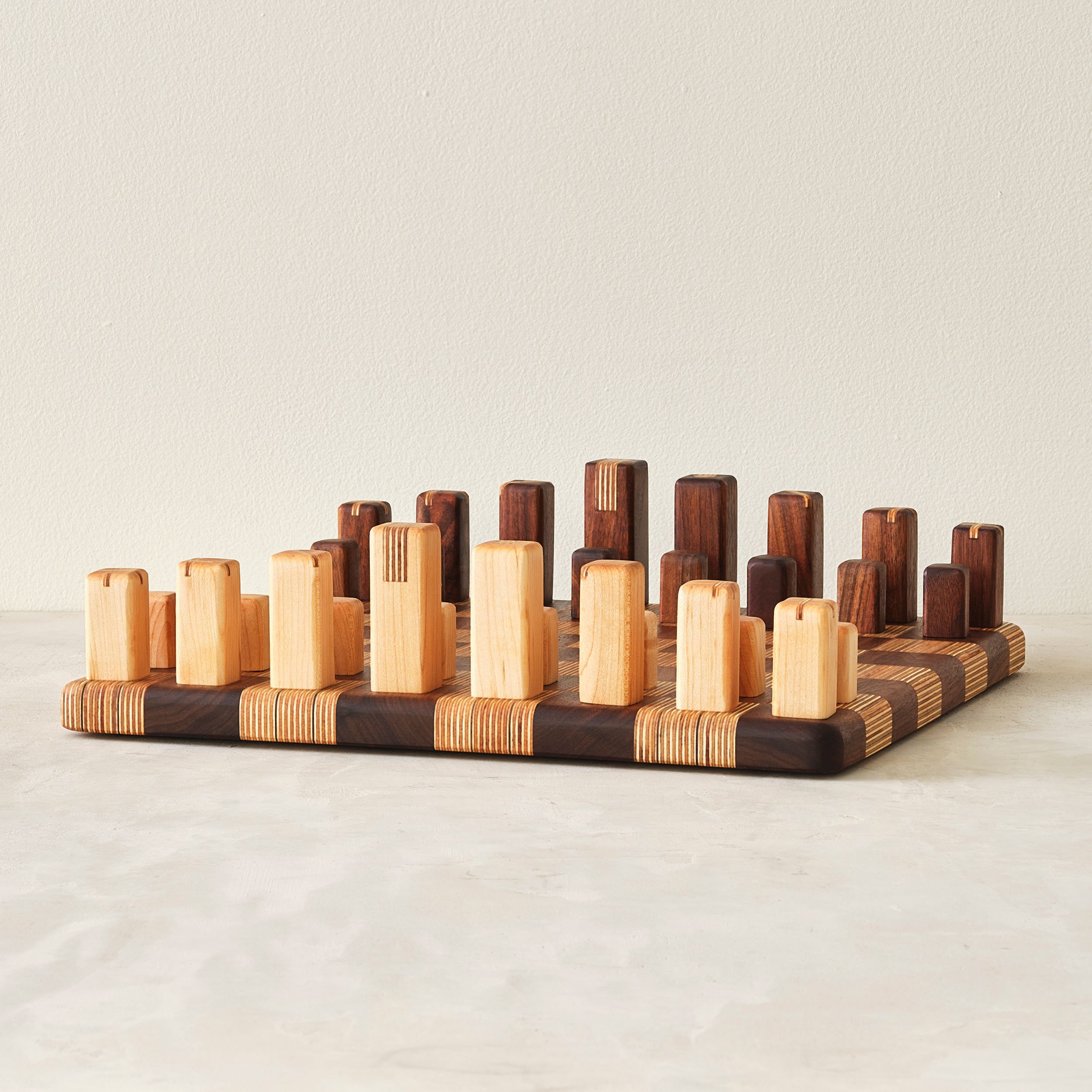 walnut, maple and baltic birch modern chess set