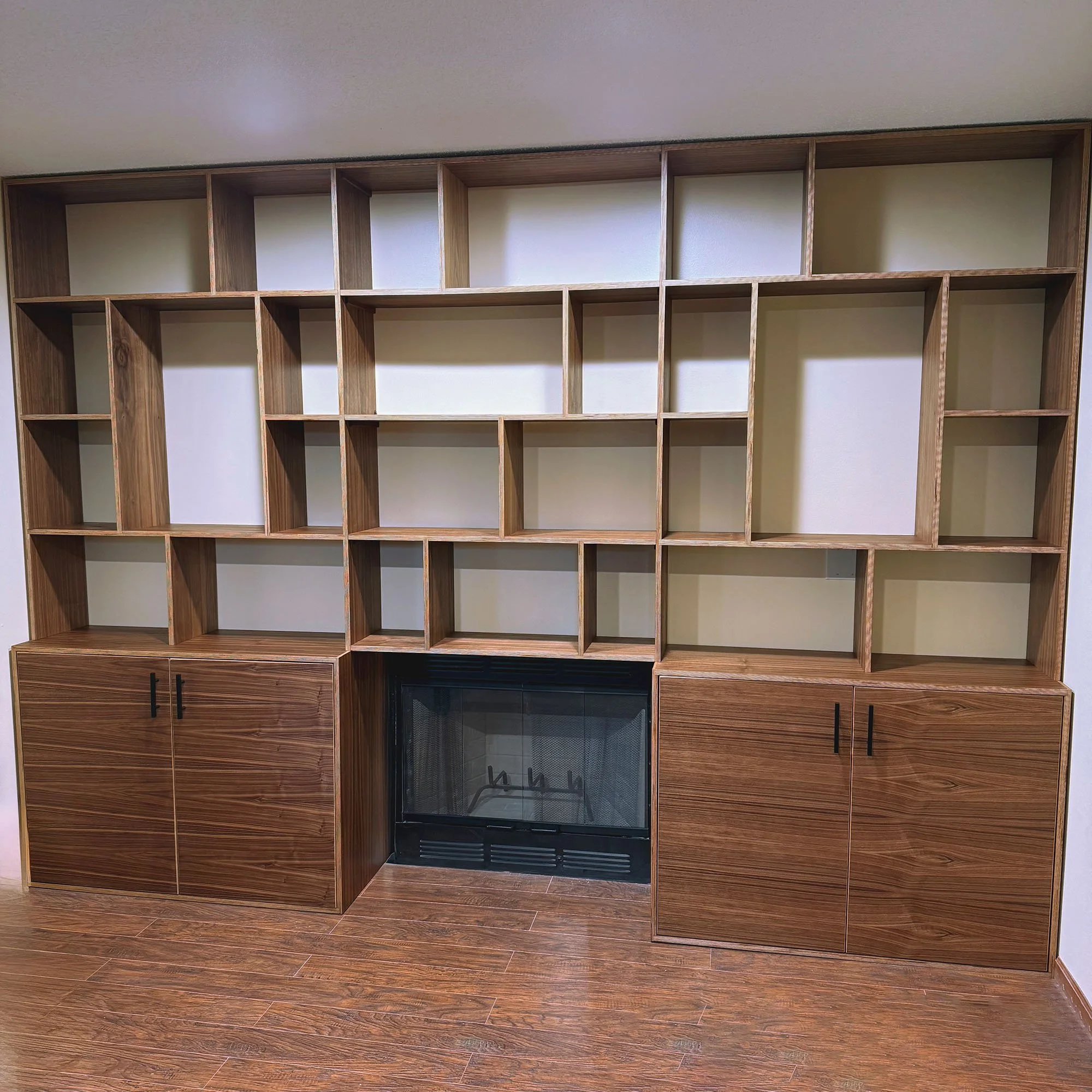 Built-in Bookcase and Storage in Walnut