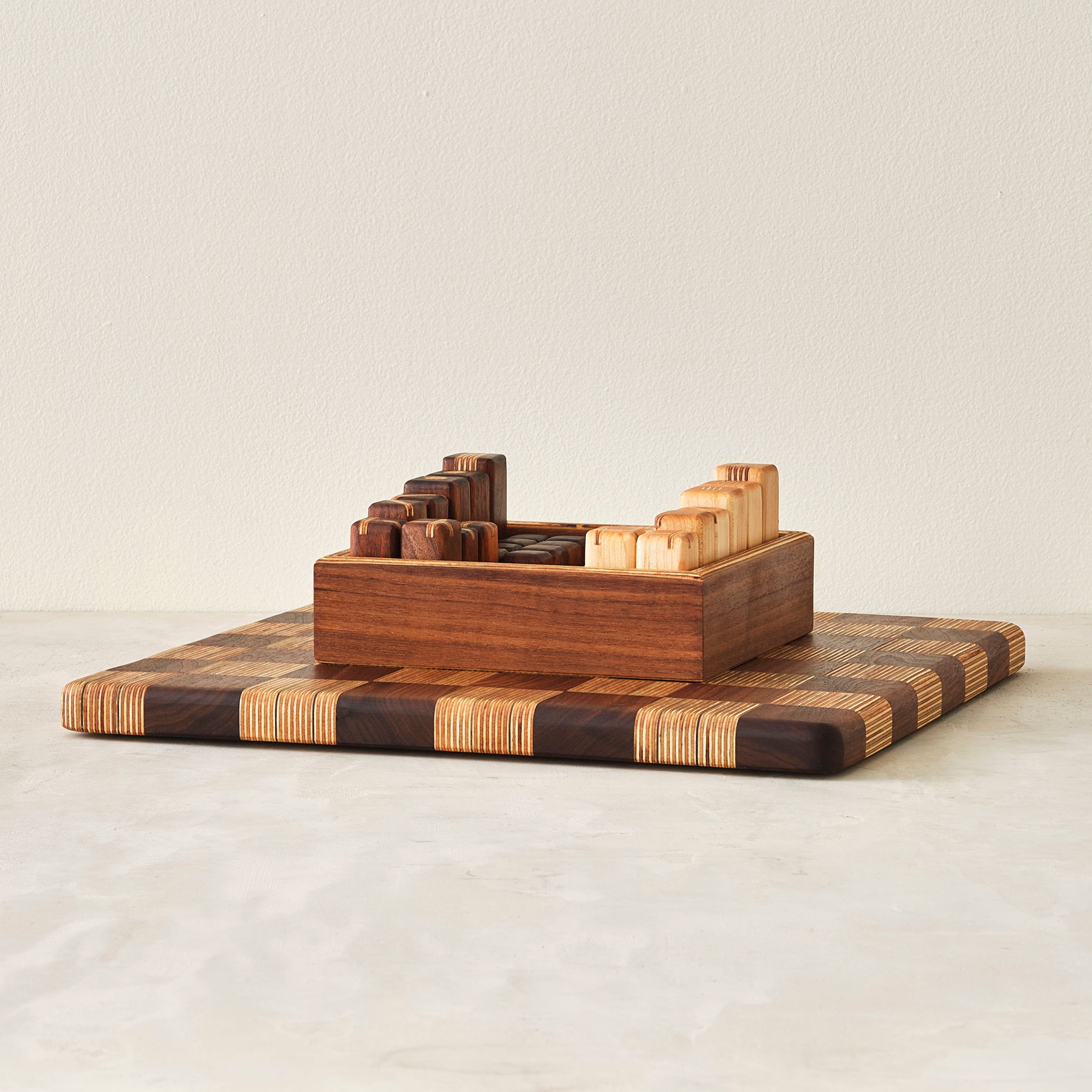walnut, maple and baltic birch modern chess set