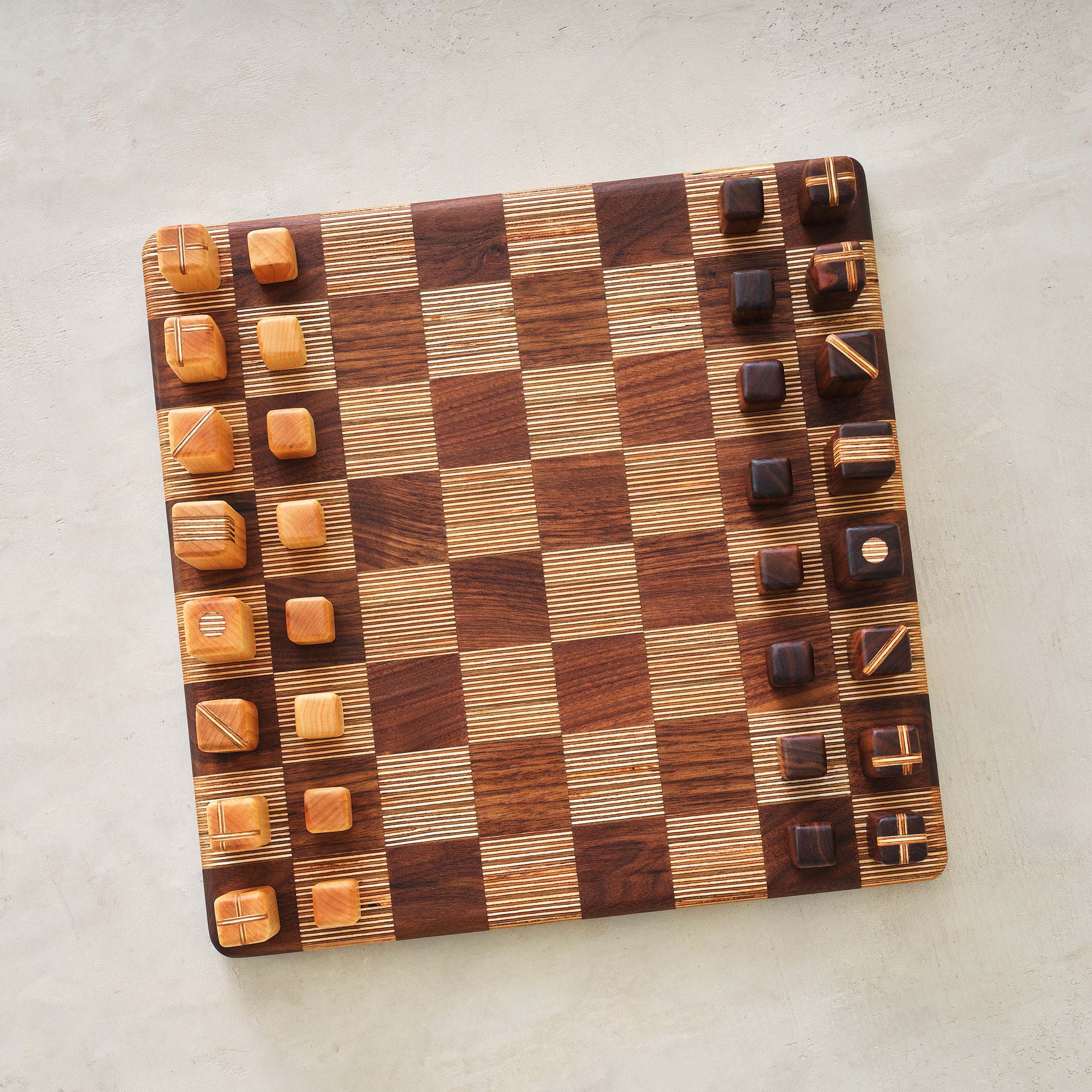 walnut, maple and baltic birch modern chess set
