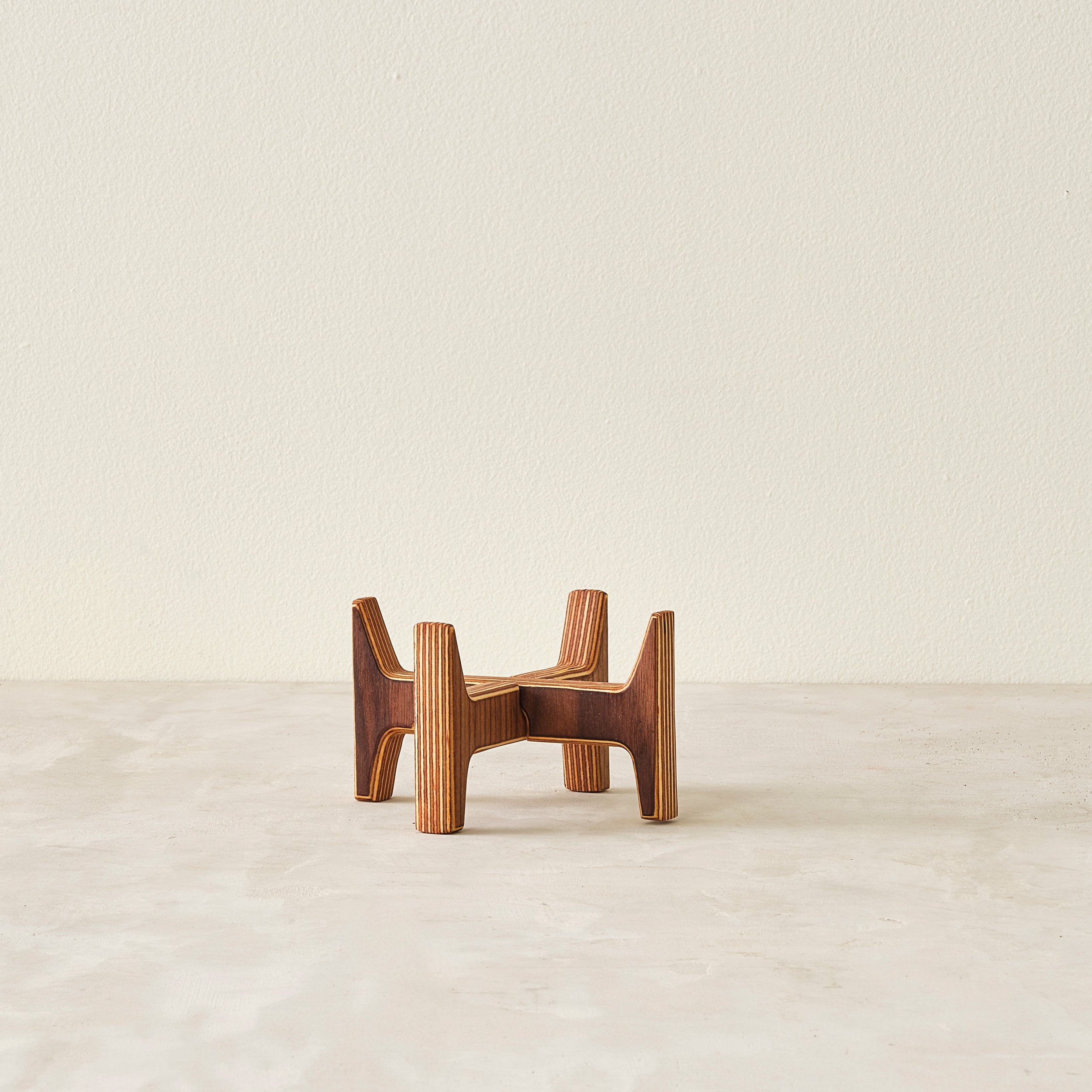 wood plant stand in walnut